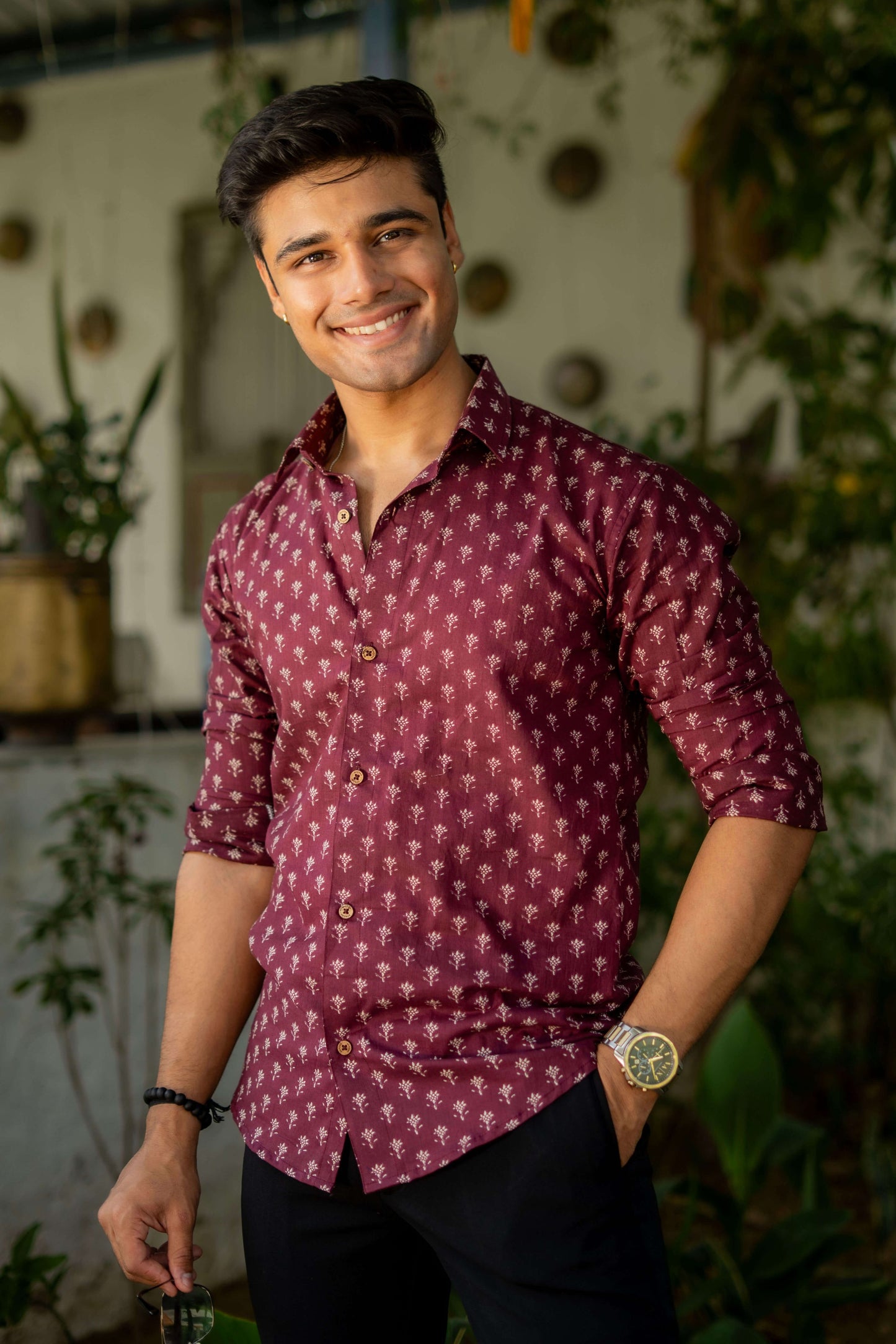 The Vintage Maroon Shirt With Butti Print