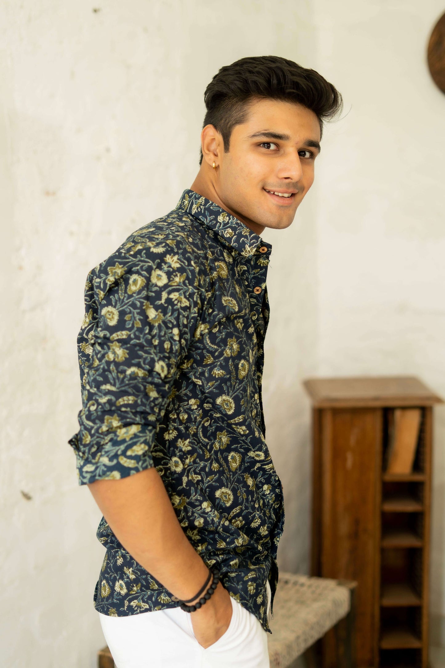 The Yale Blue Shirt with Floral Batik Print