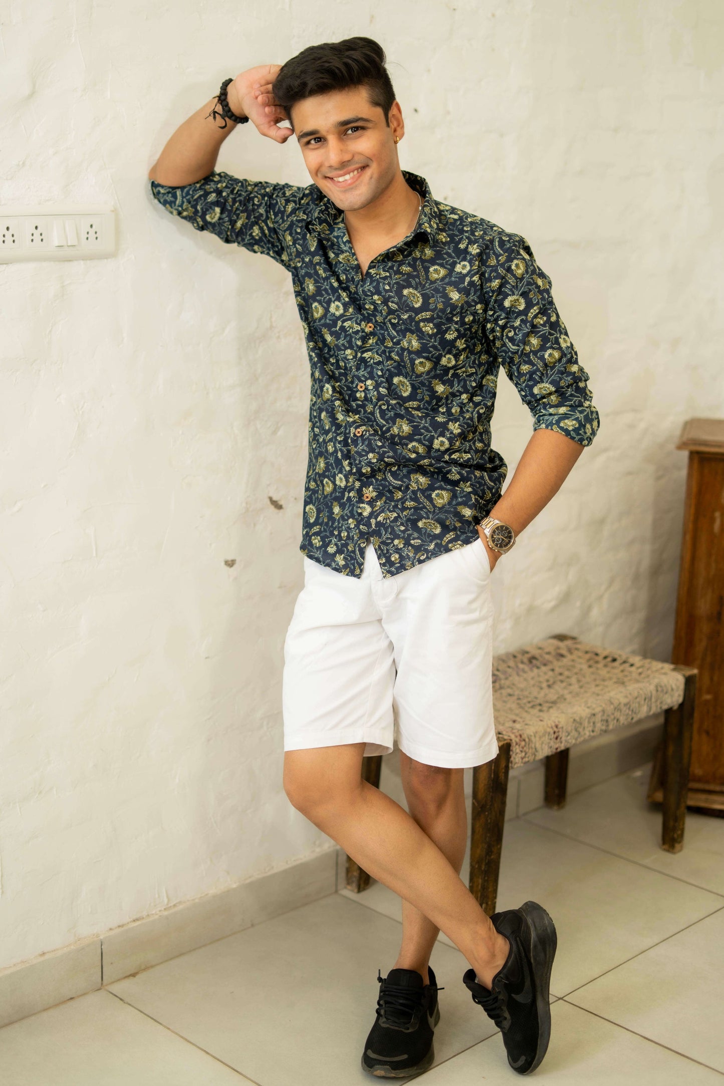 The Yale Blue Shirt with Floral Batik Print