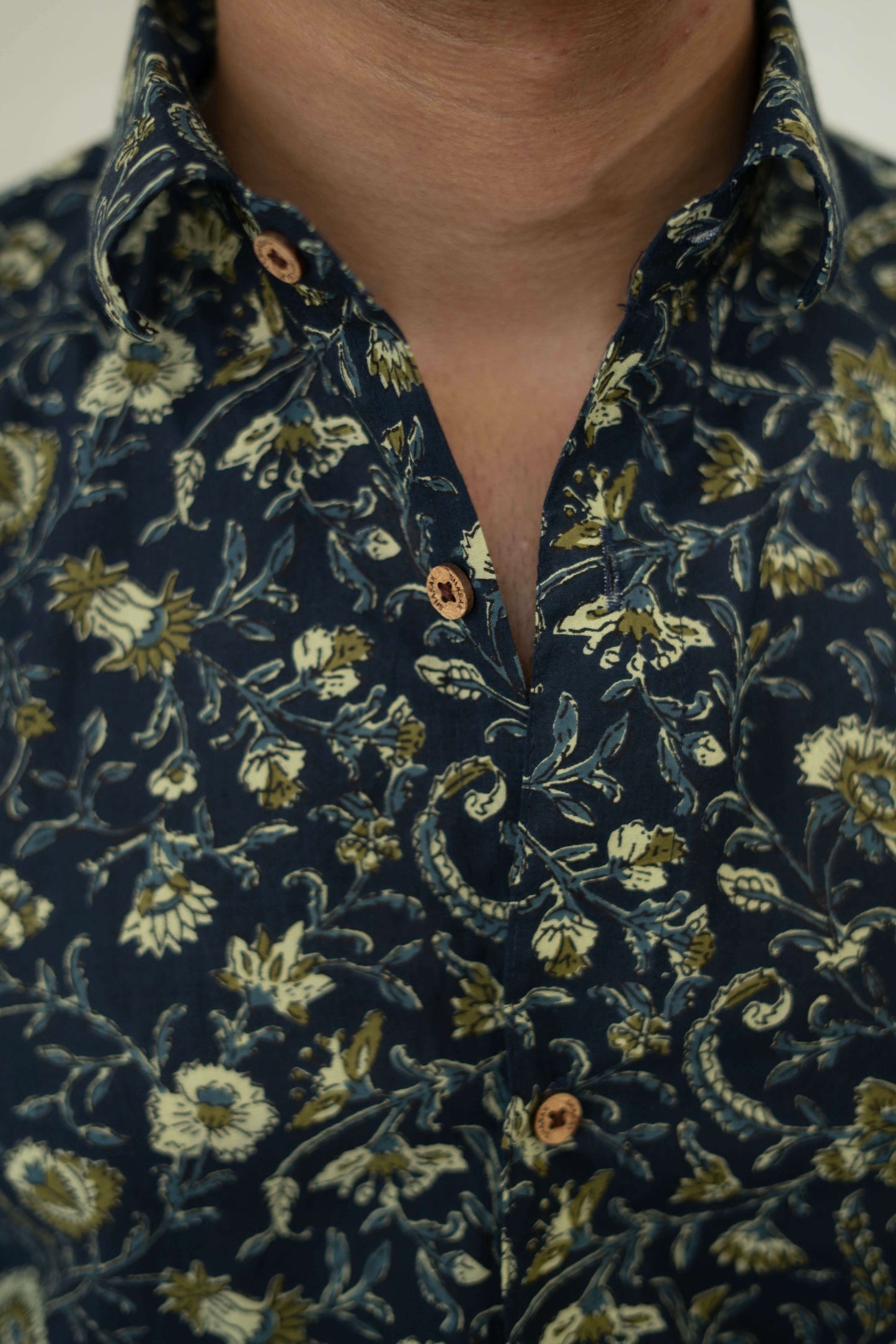 The Yale Blue Shirt with Floral Batik Print
