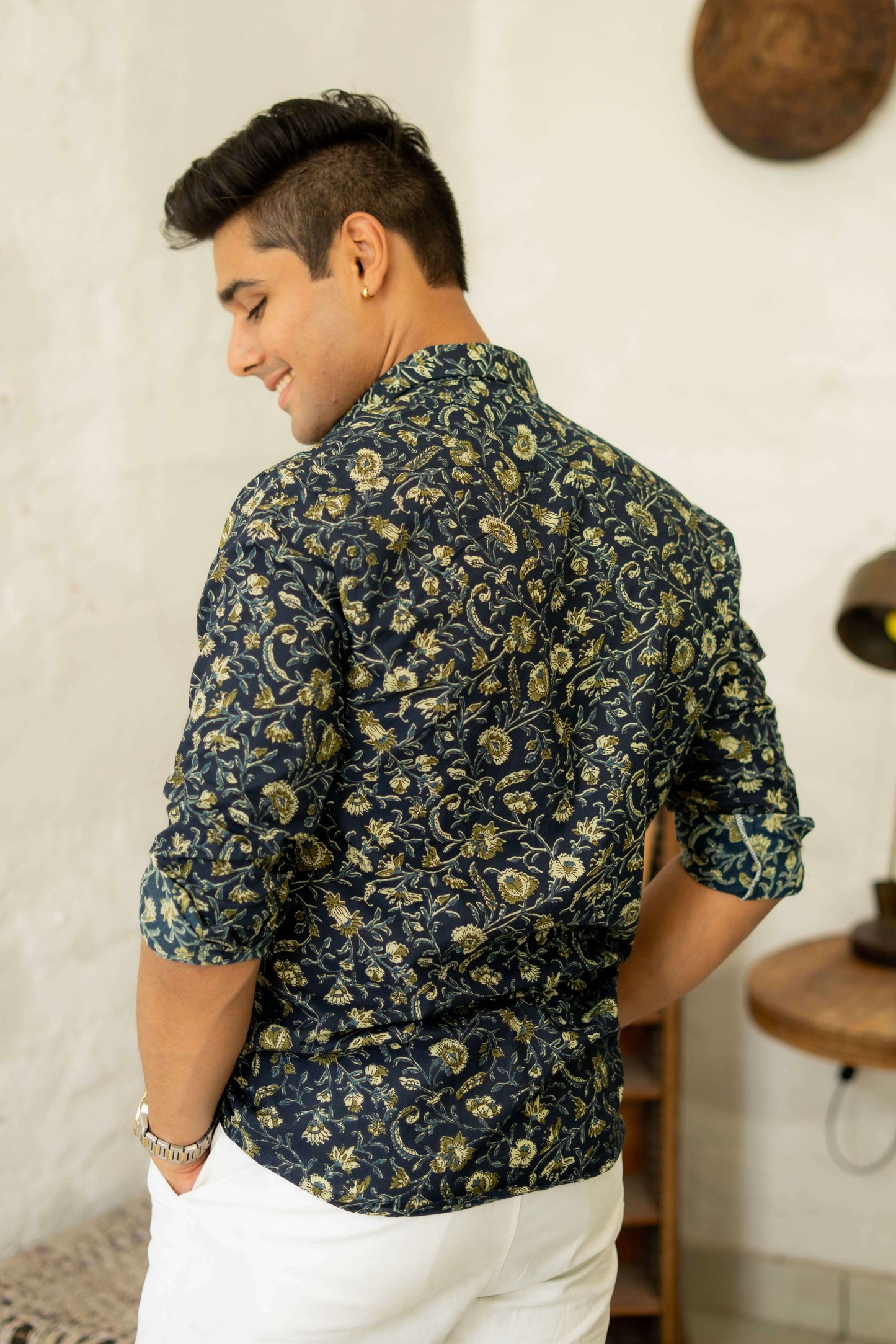 The Yale Blue Shirt with Floral Batik Print