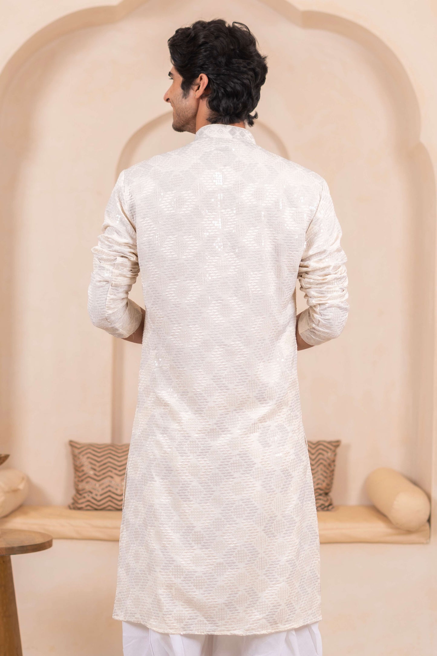 The Off White Forst Threadwork Long Kurta