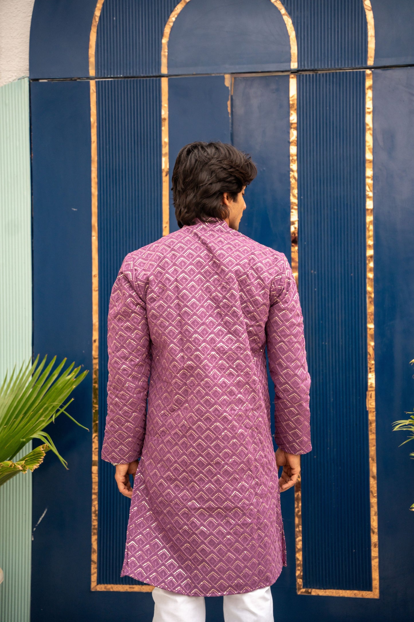 The Purple Long Kurta With Geometric Embroidery and sequins Work