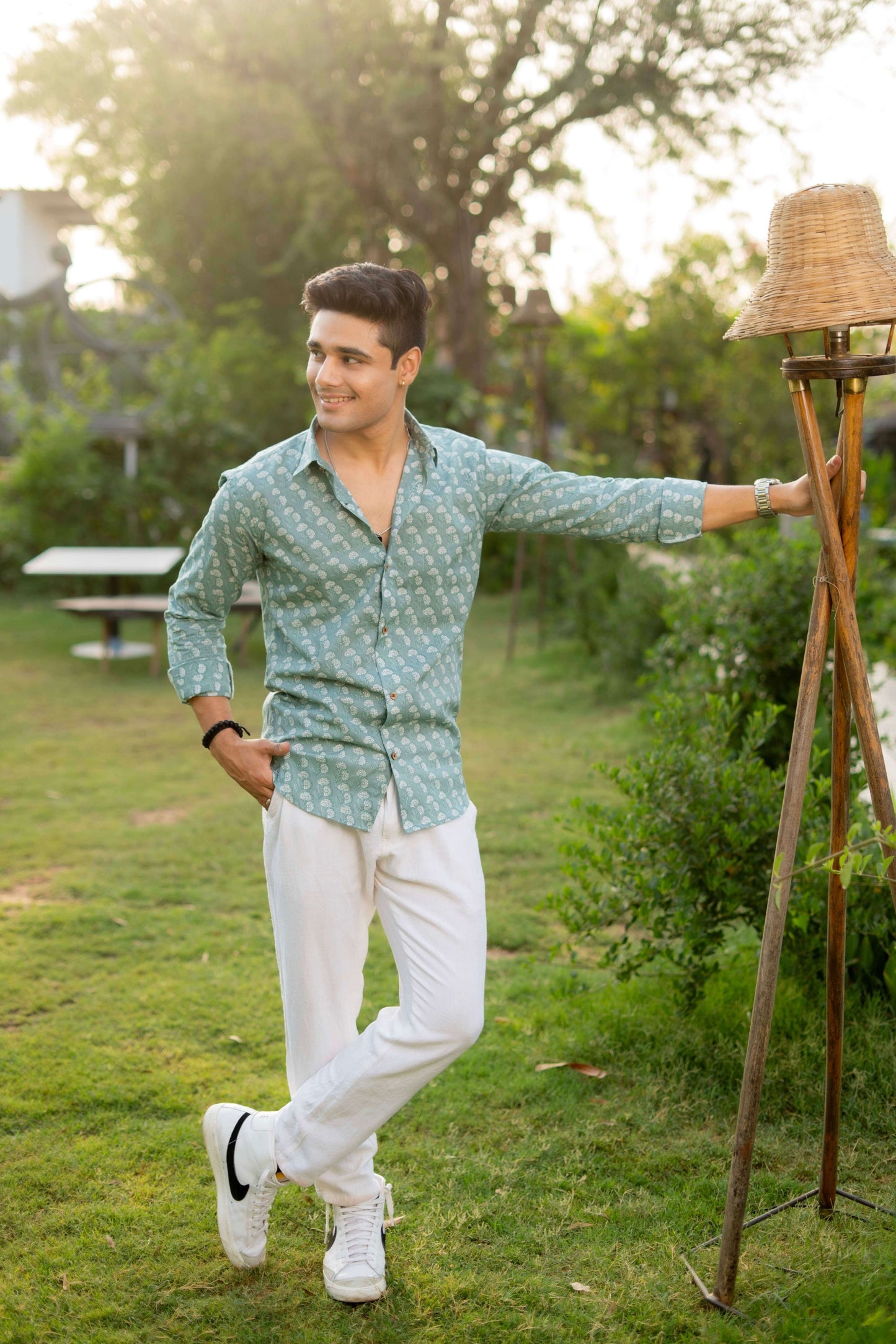 The Aqua Green Shirt with White Flower Print