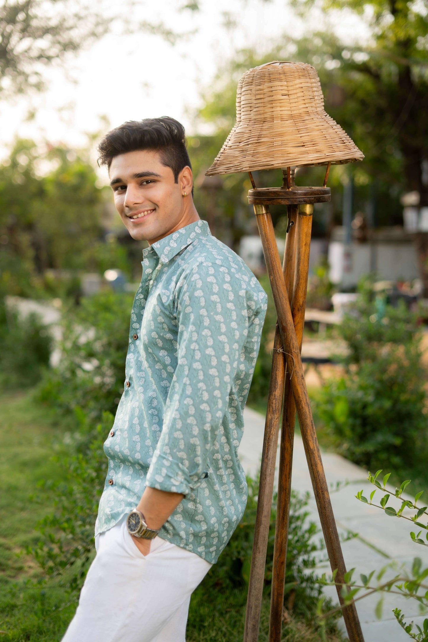 The Aqua Green Shirt with White Flower Print