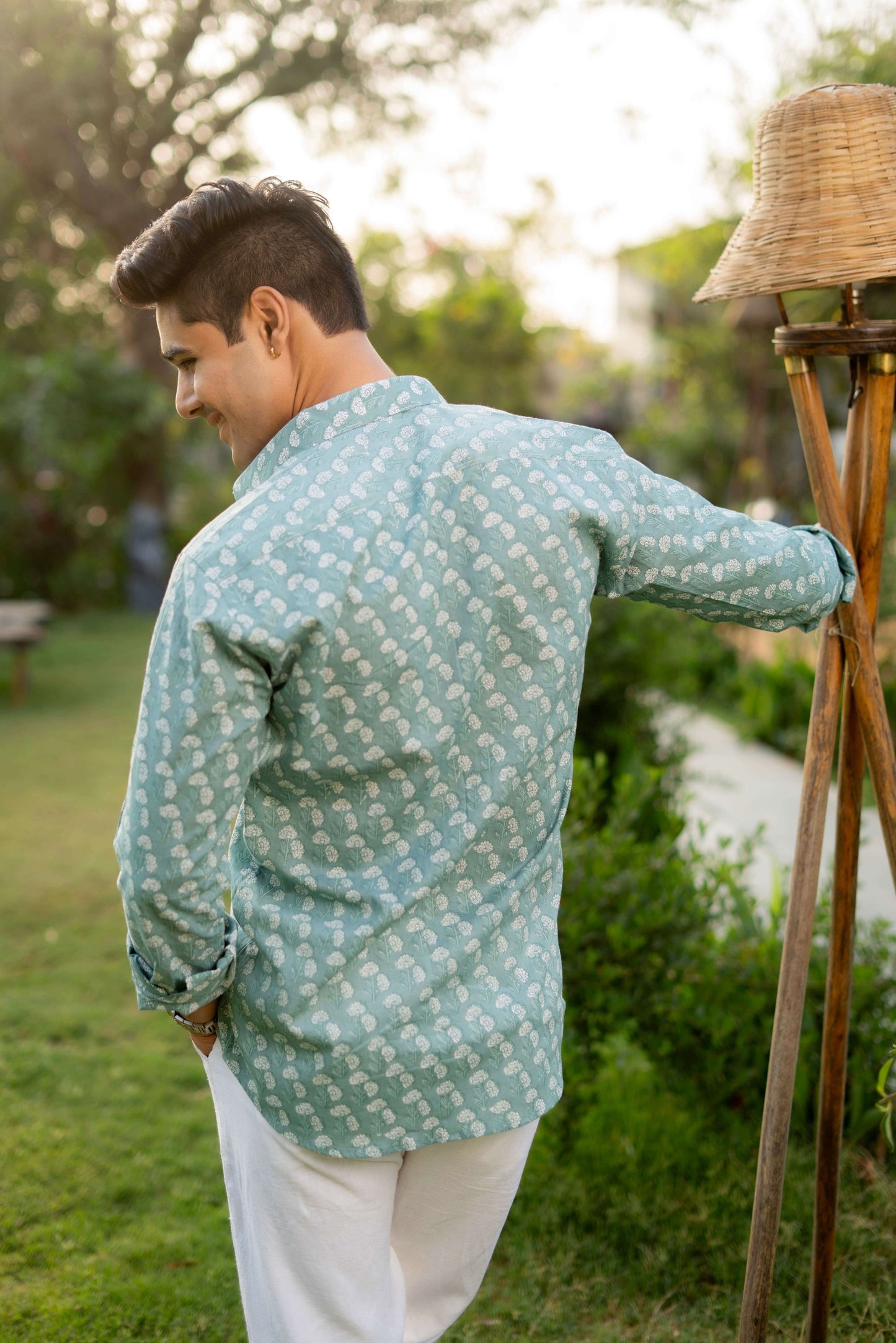The Aqua Green Shirt with White Flower Print