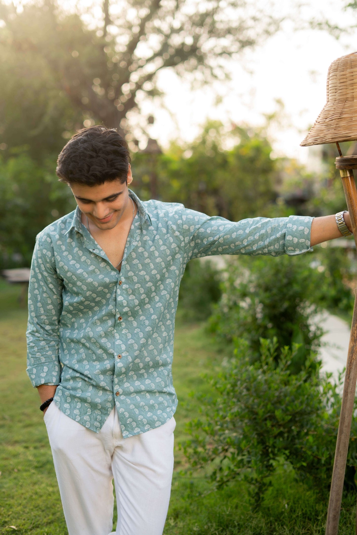 The Aqua Green Shirt with White Flower Print