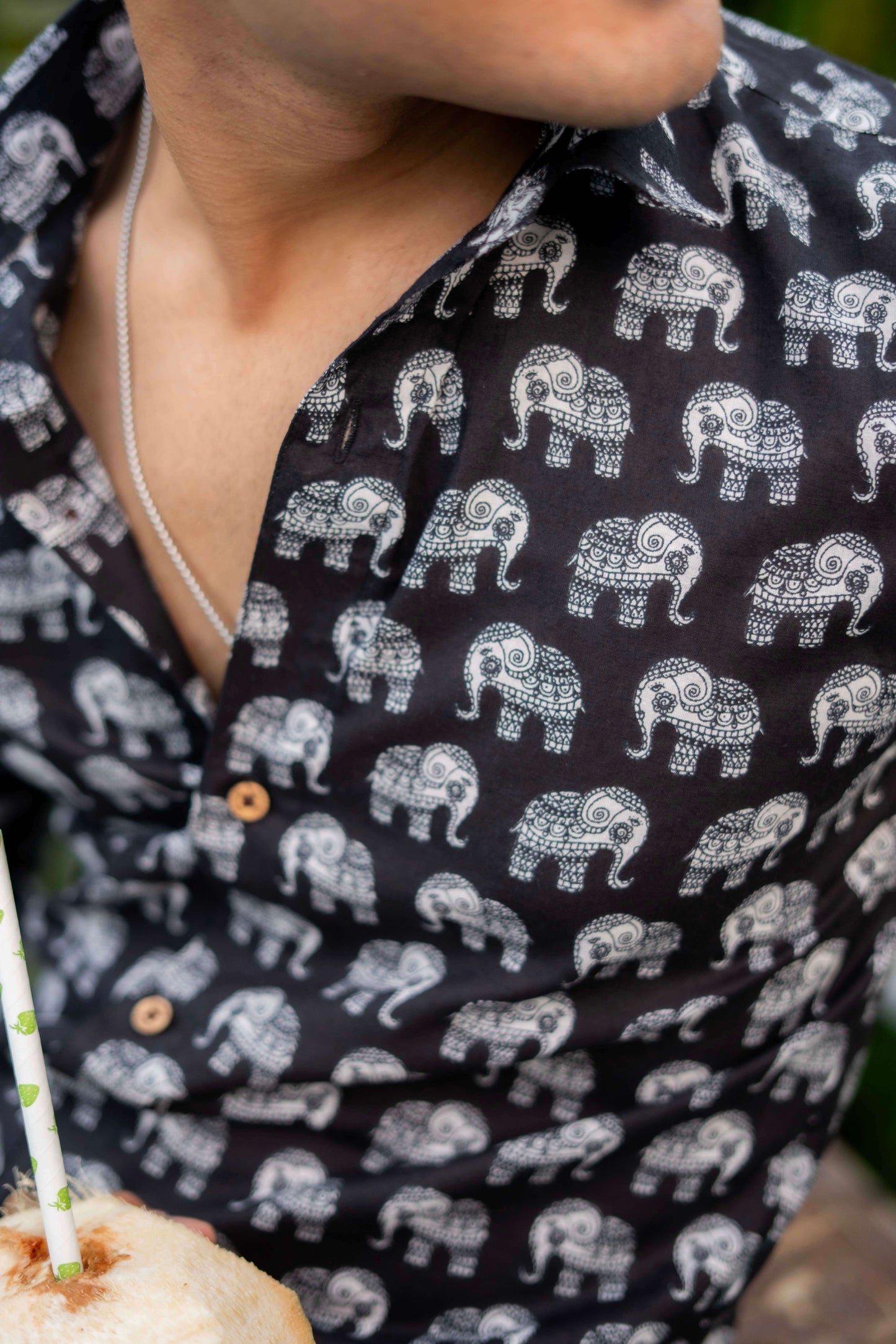 The Black Shirt With White Elephant Print