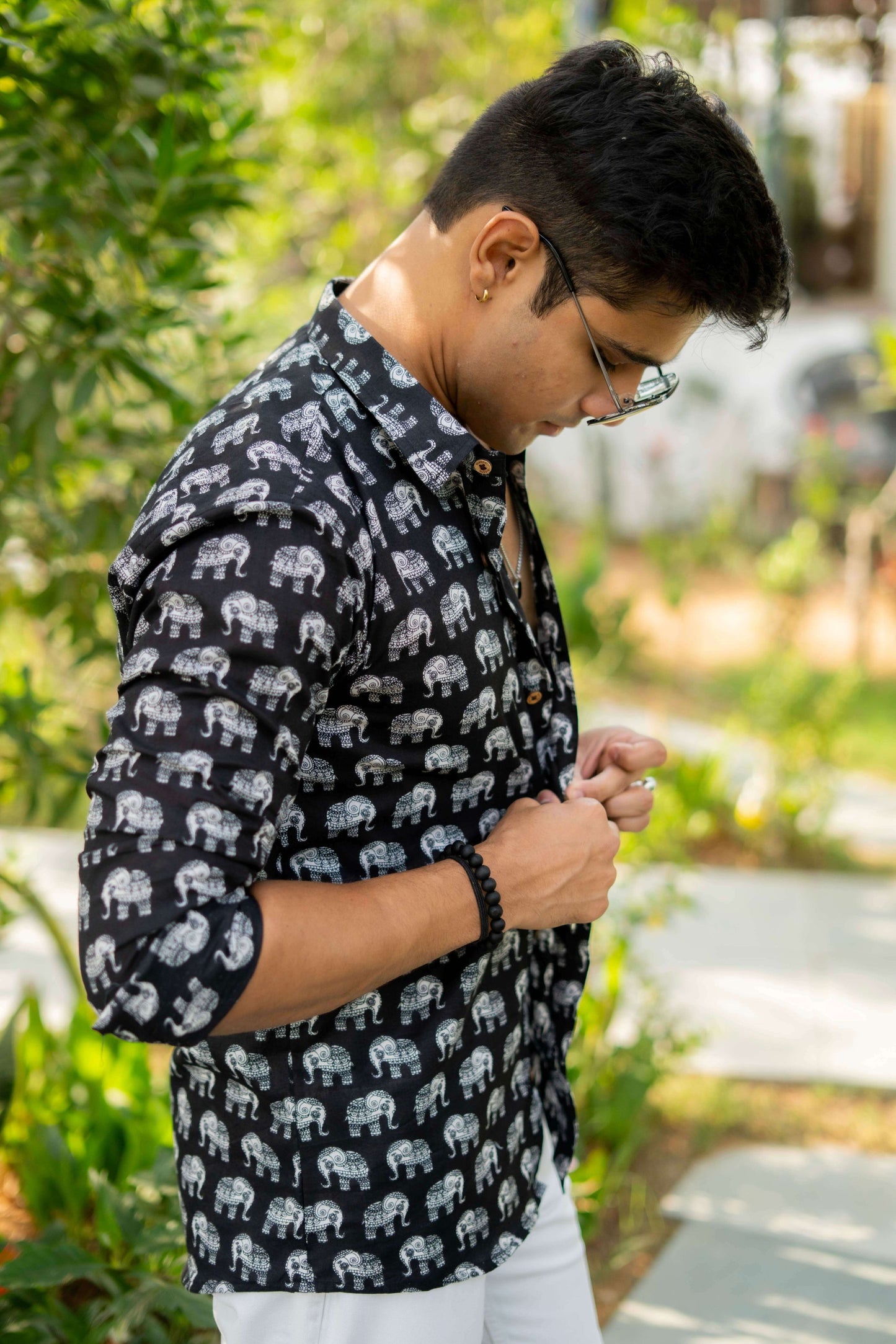 The Black Shirt With White Elephant Print