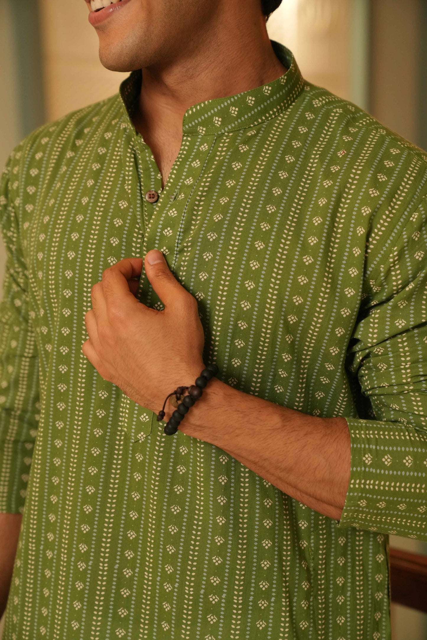 The Spring Green Long Kurta With Traditional Indian Block Print