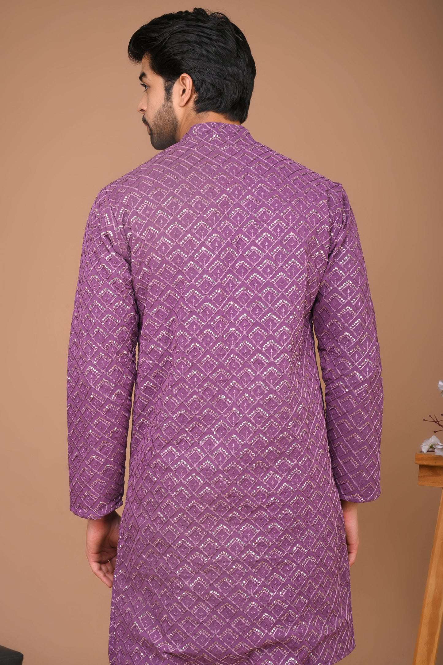 The Purple Long Kurta With Geometric Embroidery and sequins Work