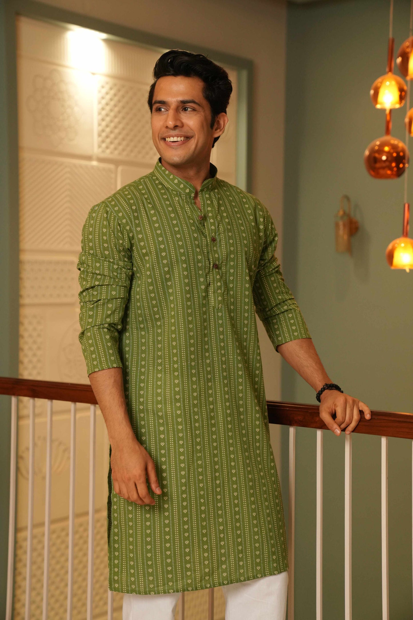 The Spring Green Long Kurta With Traditional Indian Block Print