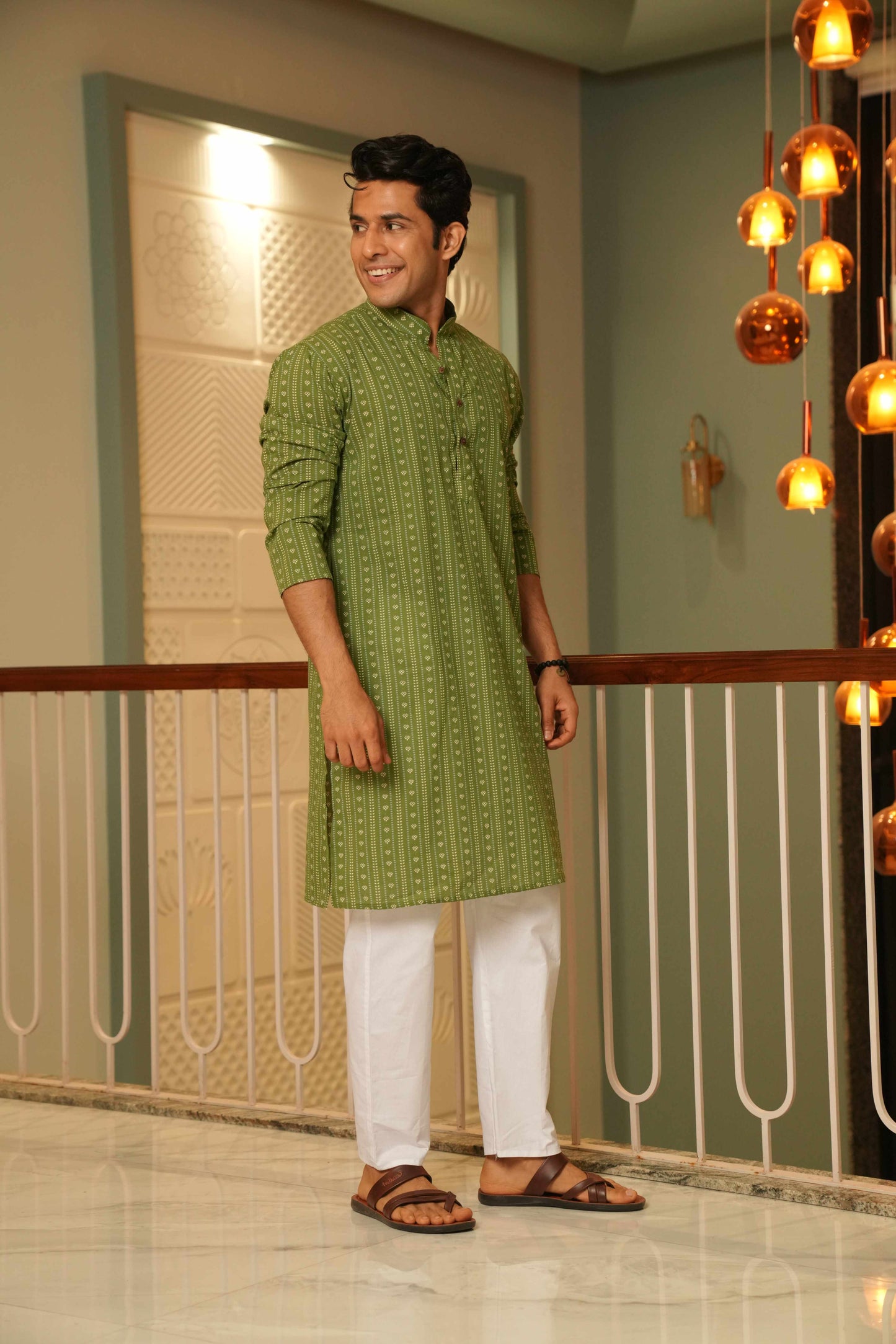 The Spring Green Long Kurta With Traditional Indian Block Print