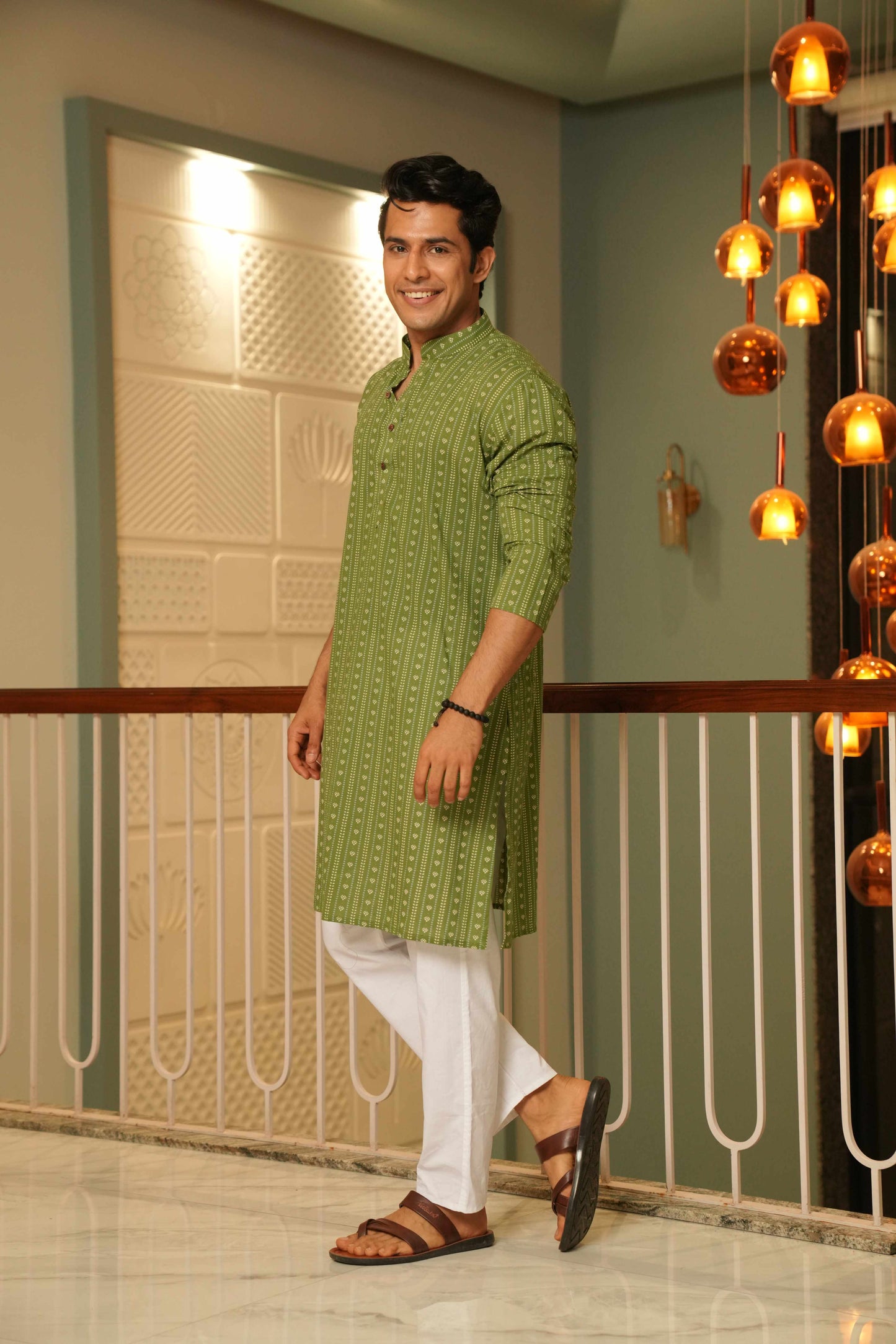 The Spring Green Long Kurta With Traditional Indian Block Print