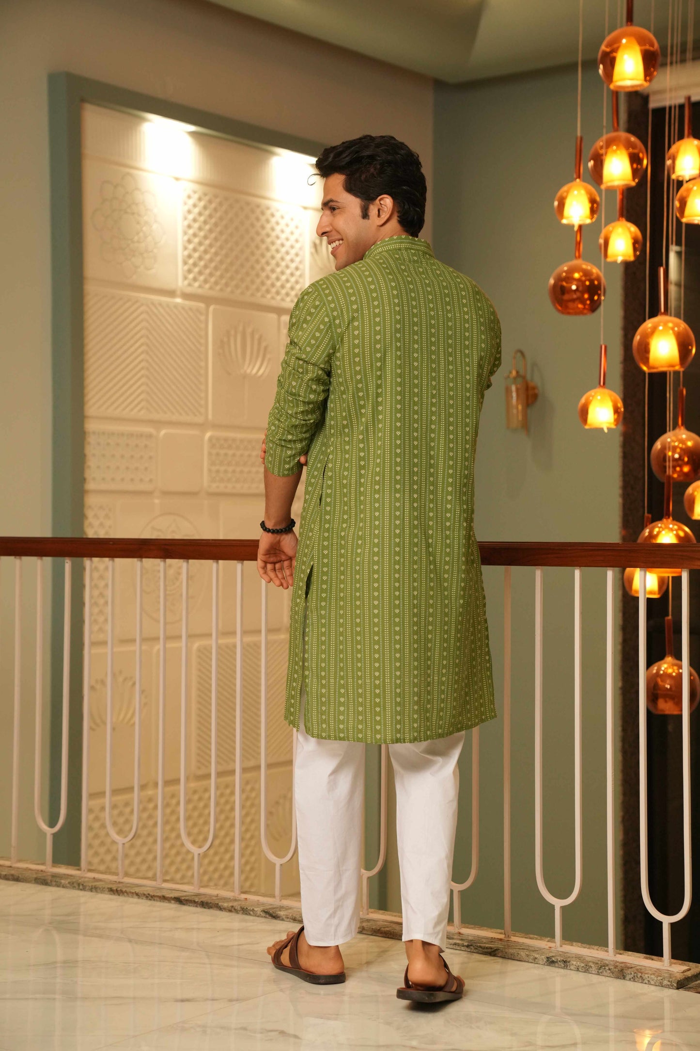The Spring Green Long Kurta With Traditional Indian Block Print
