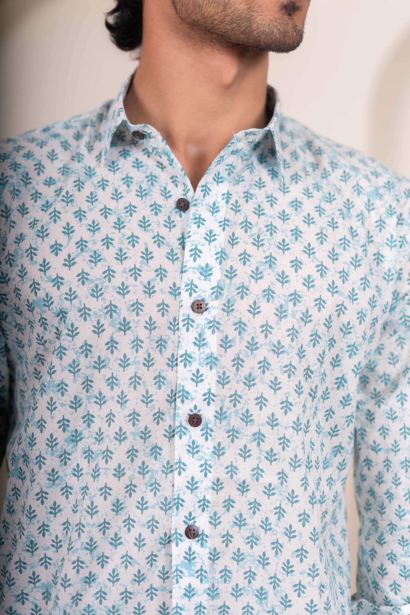The White Green Flower Butti Shirt