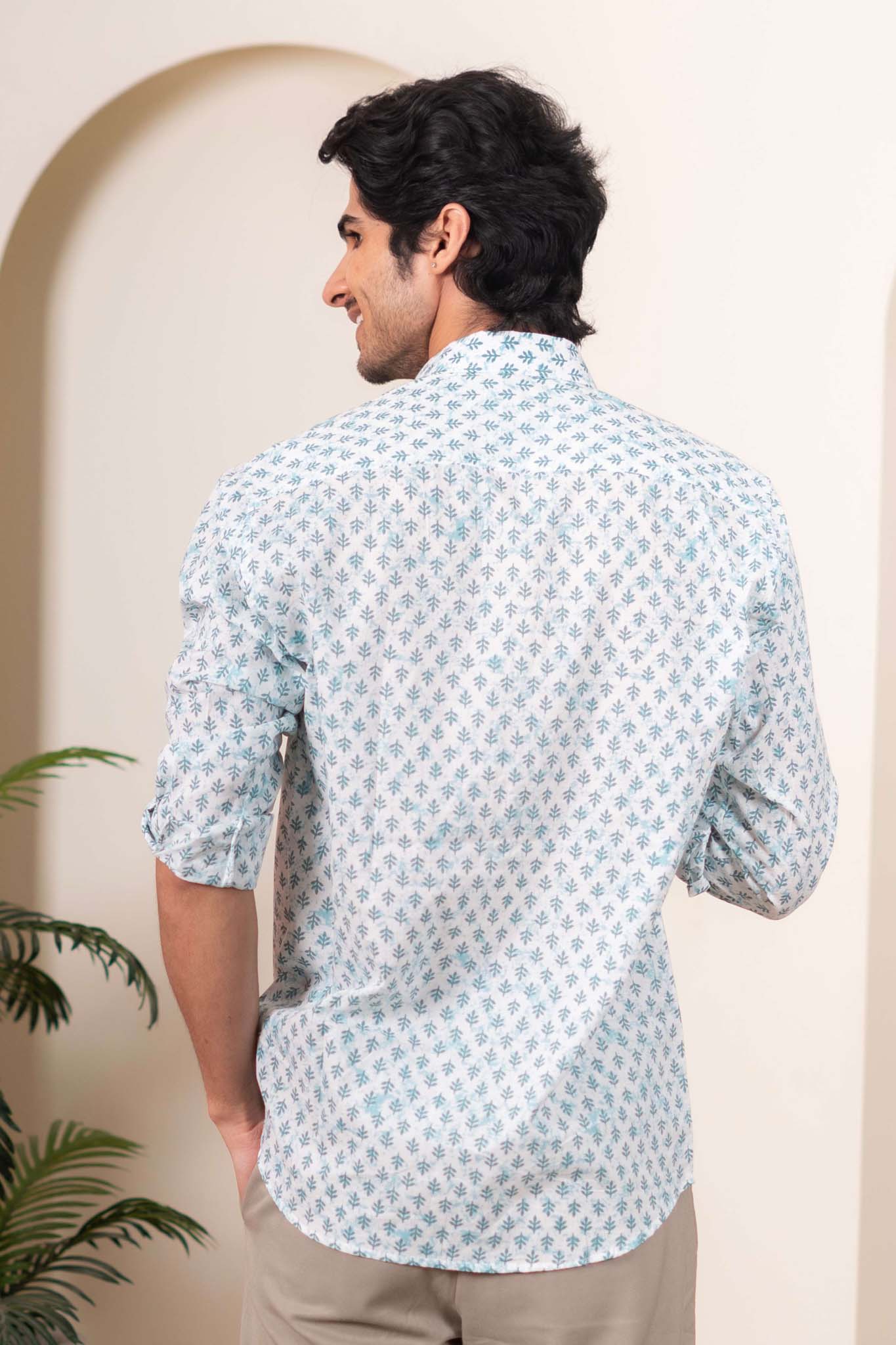 The White Green Flower Butti Shirt