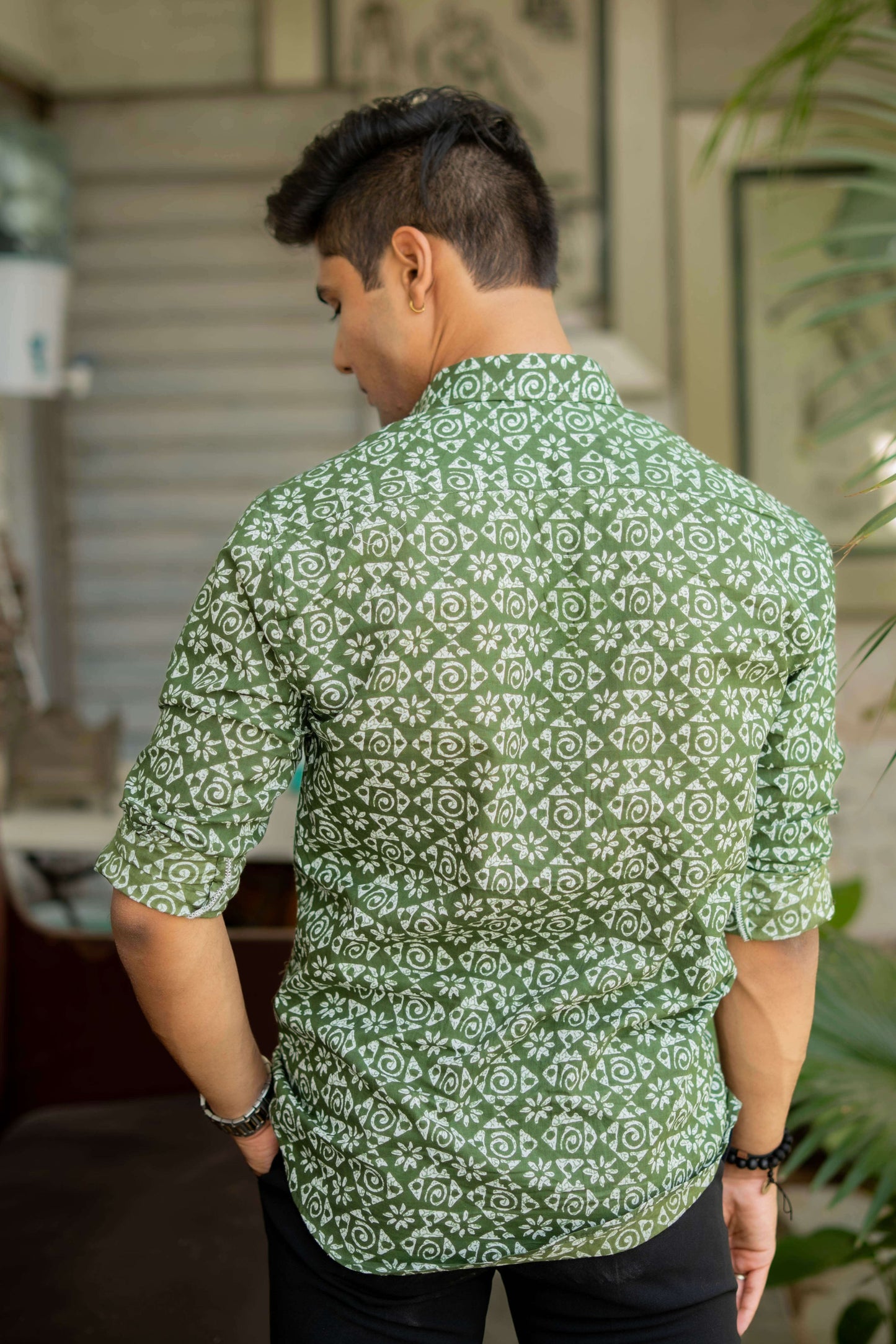 The Pistachio Green Shirt with Tribal Print