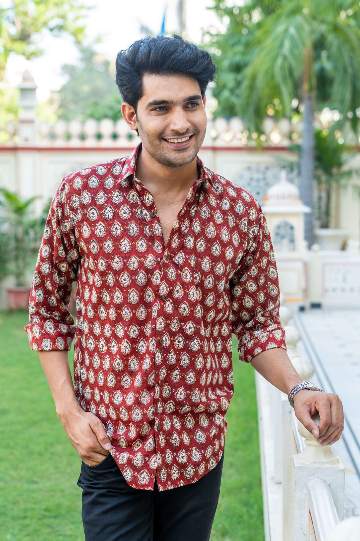 The Bagru Red Floral Print Shirt