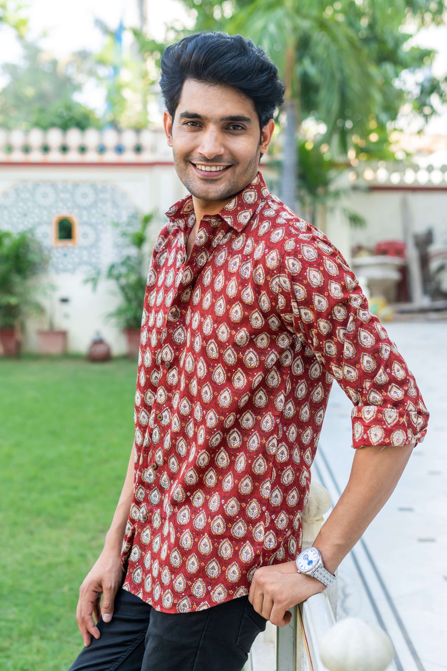 The Bagru Red Floral Print Shirt
