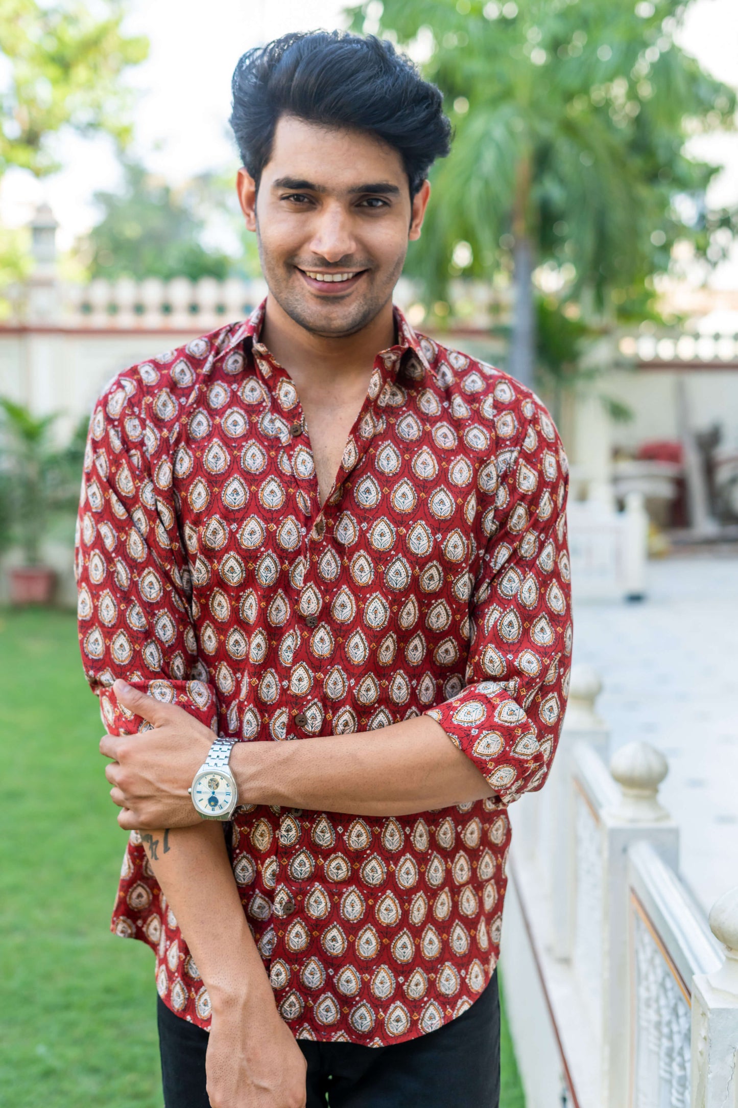 The Bagru Red Floral Print Shirt