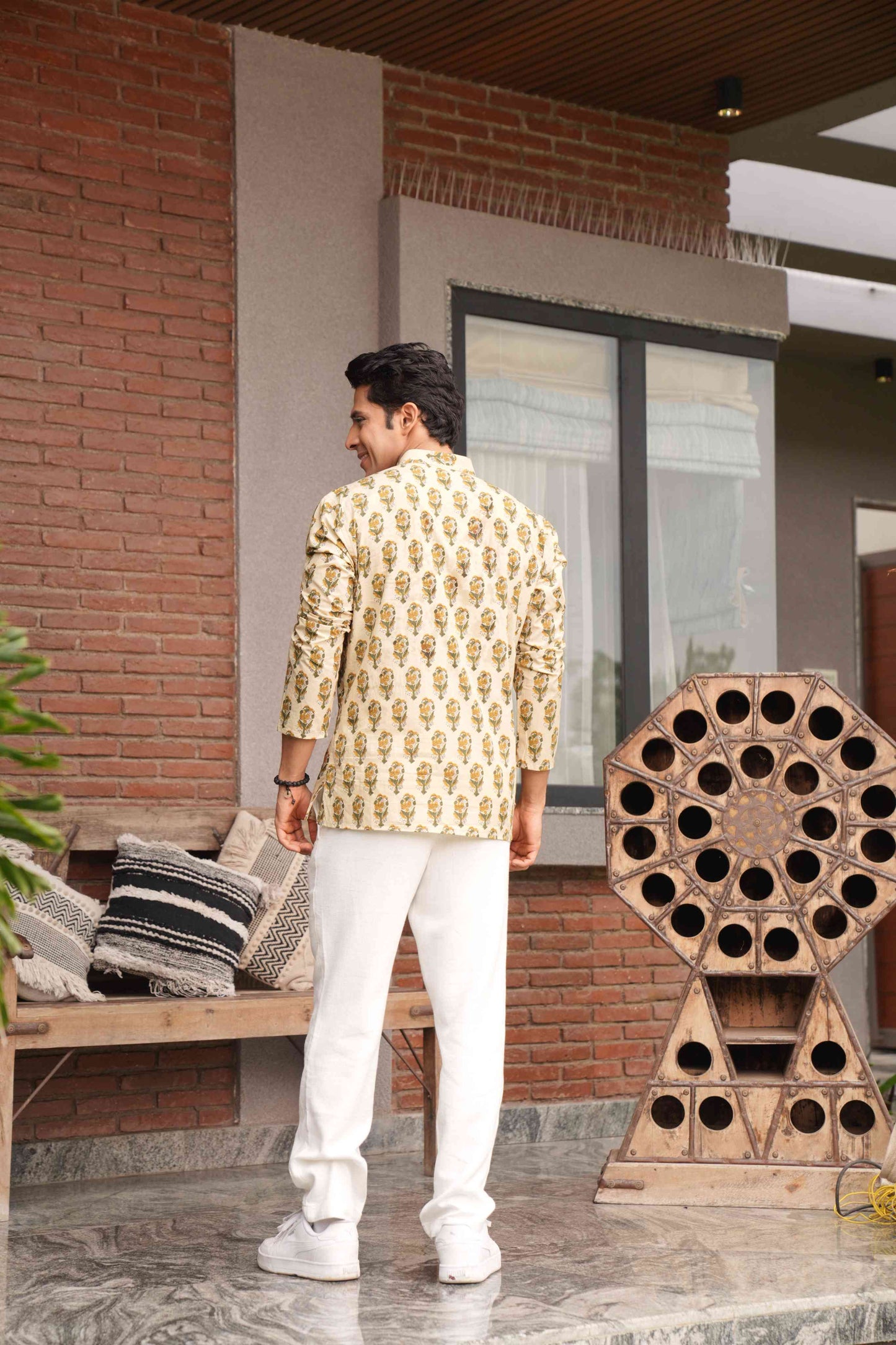 The Beige Color Short Kurta With Mughal Print