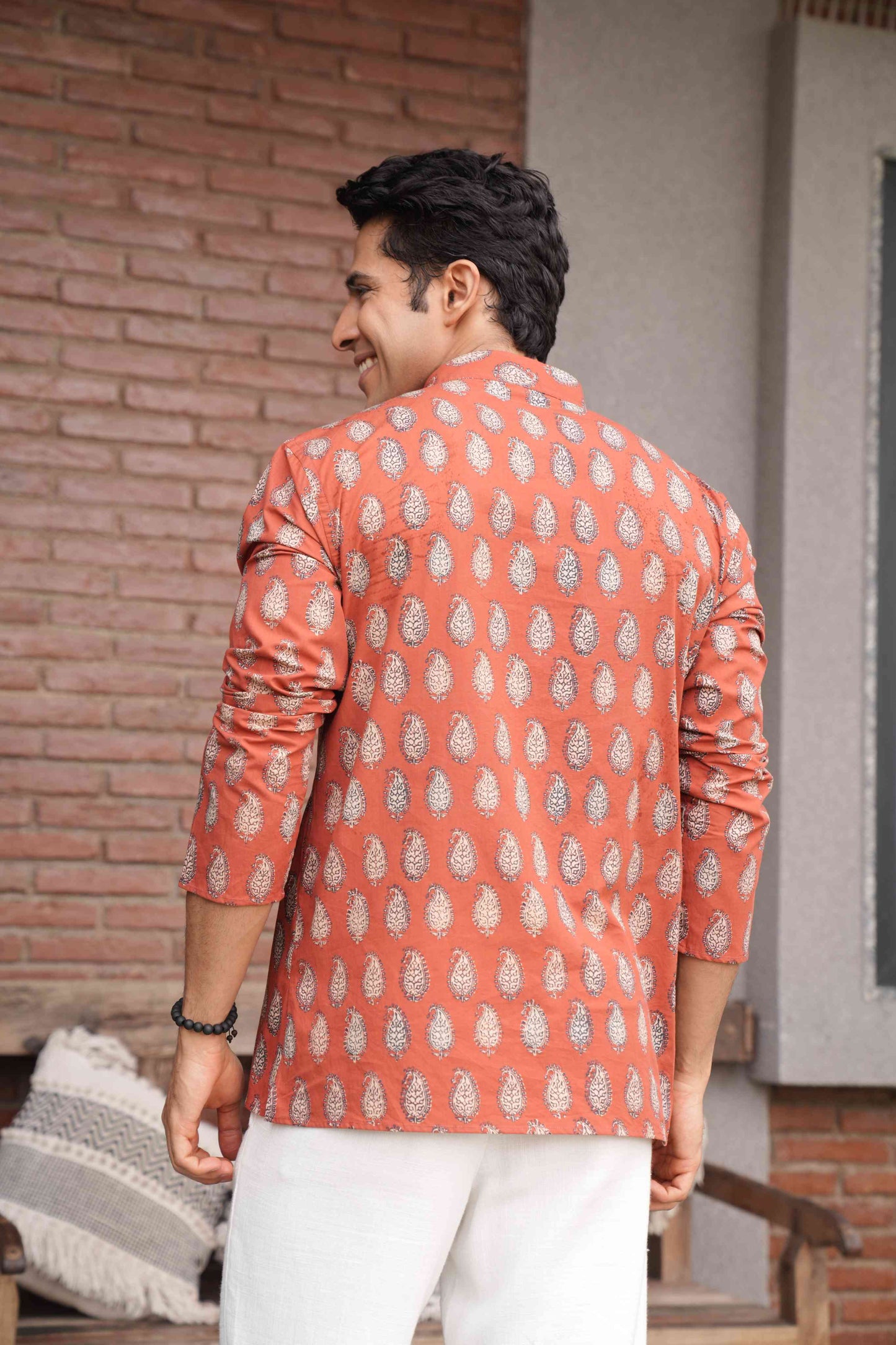 The Rust Red Short Kurta With Paisley Print