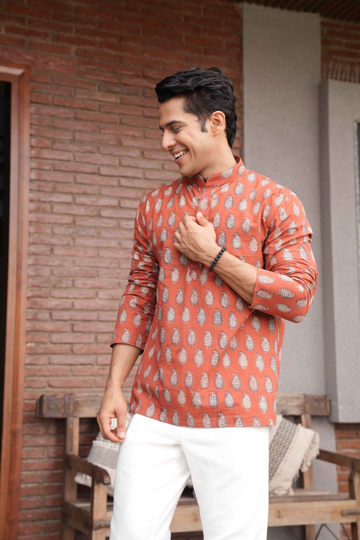 The Rust Red Short Kurta With Paisley Print