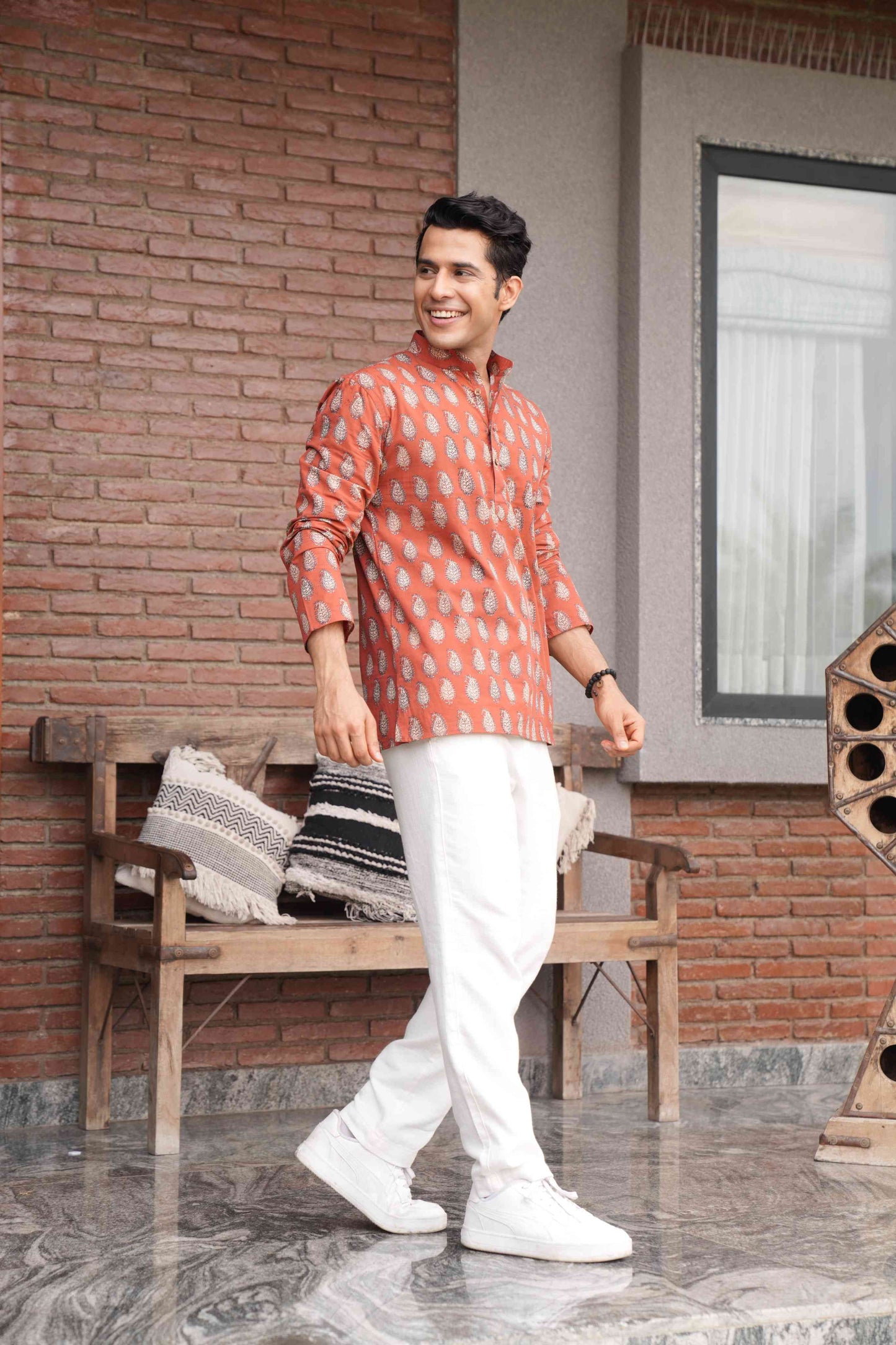 The Rust Red Short Kurta With Paisley Print
