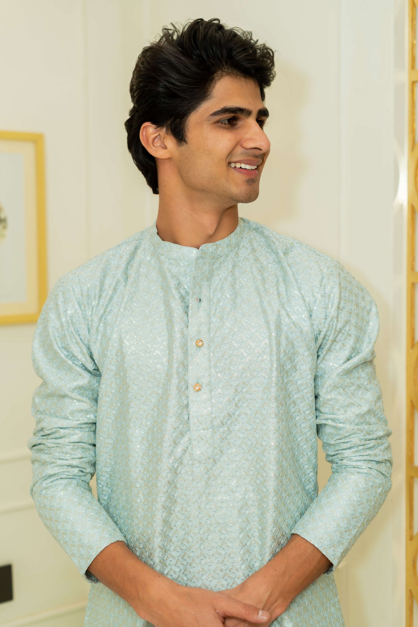 The Steel Grey Chikan Kari And Sequins Work Heavy Long Kurta