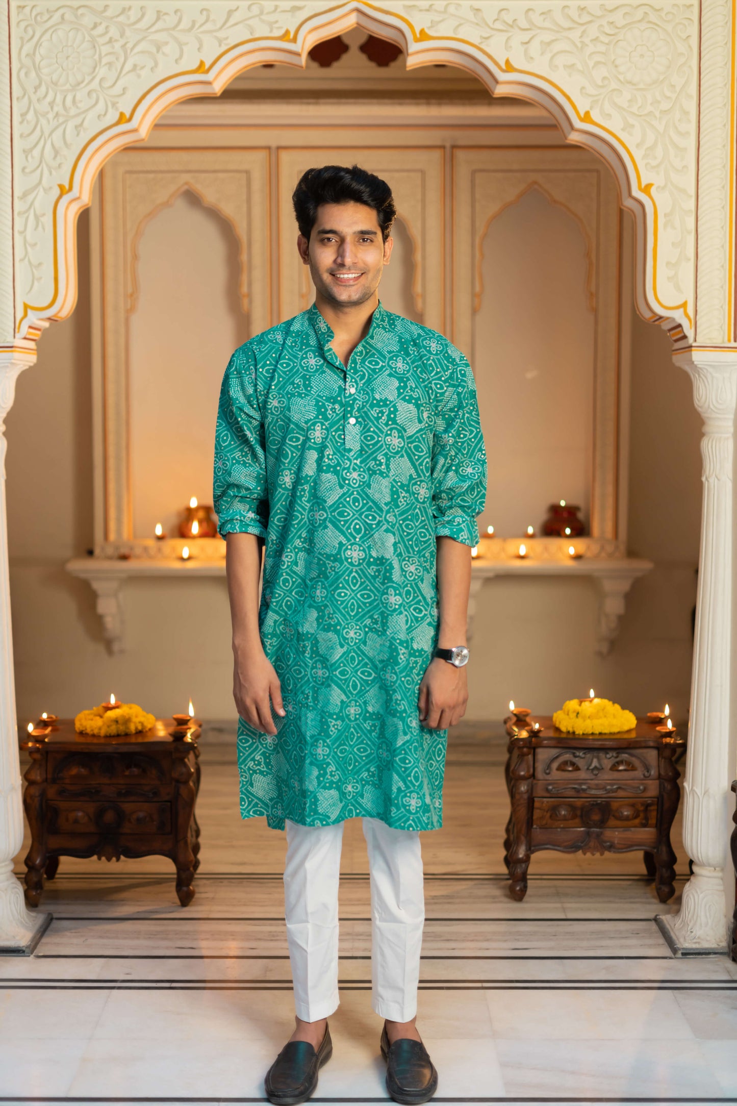 The Sea Green Long Kurta With Foil Print