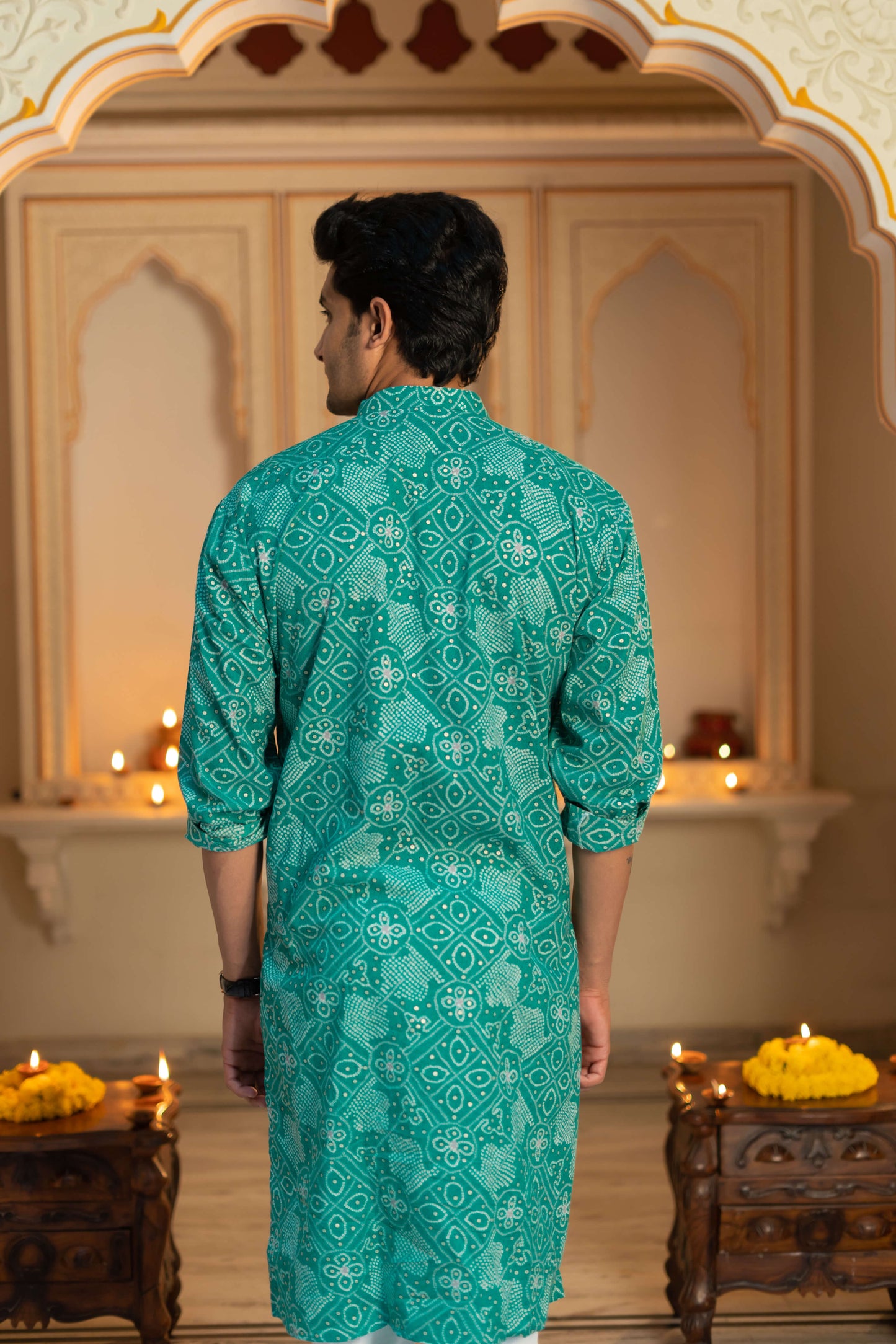 The Sea Green Long Kurta With Foil Print