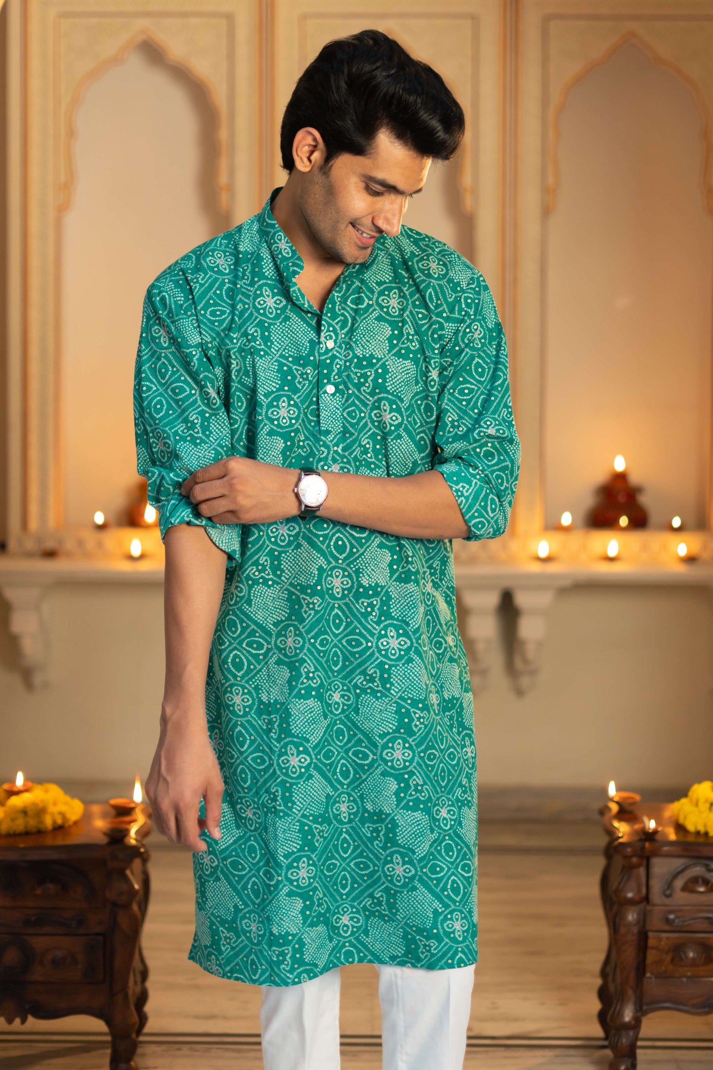 The Sea Green Long Kurta With Foil Print