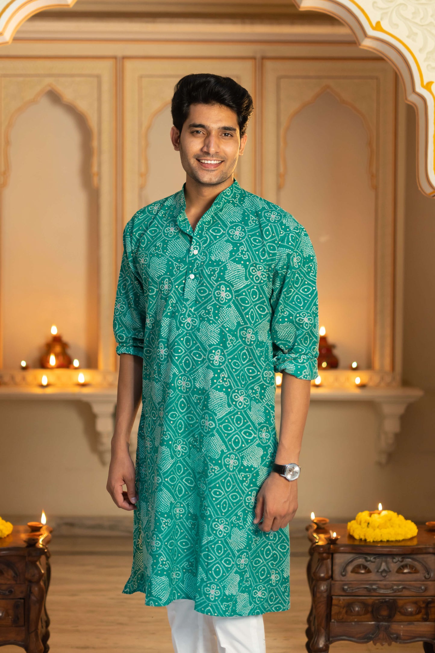 The Sea Green Long Kurta With Foil Print