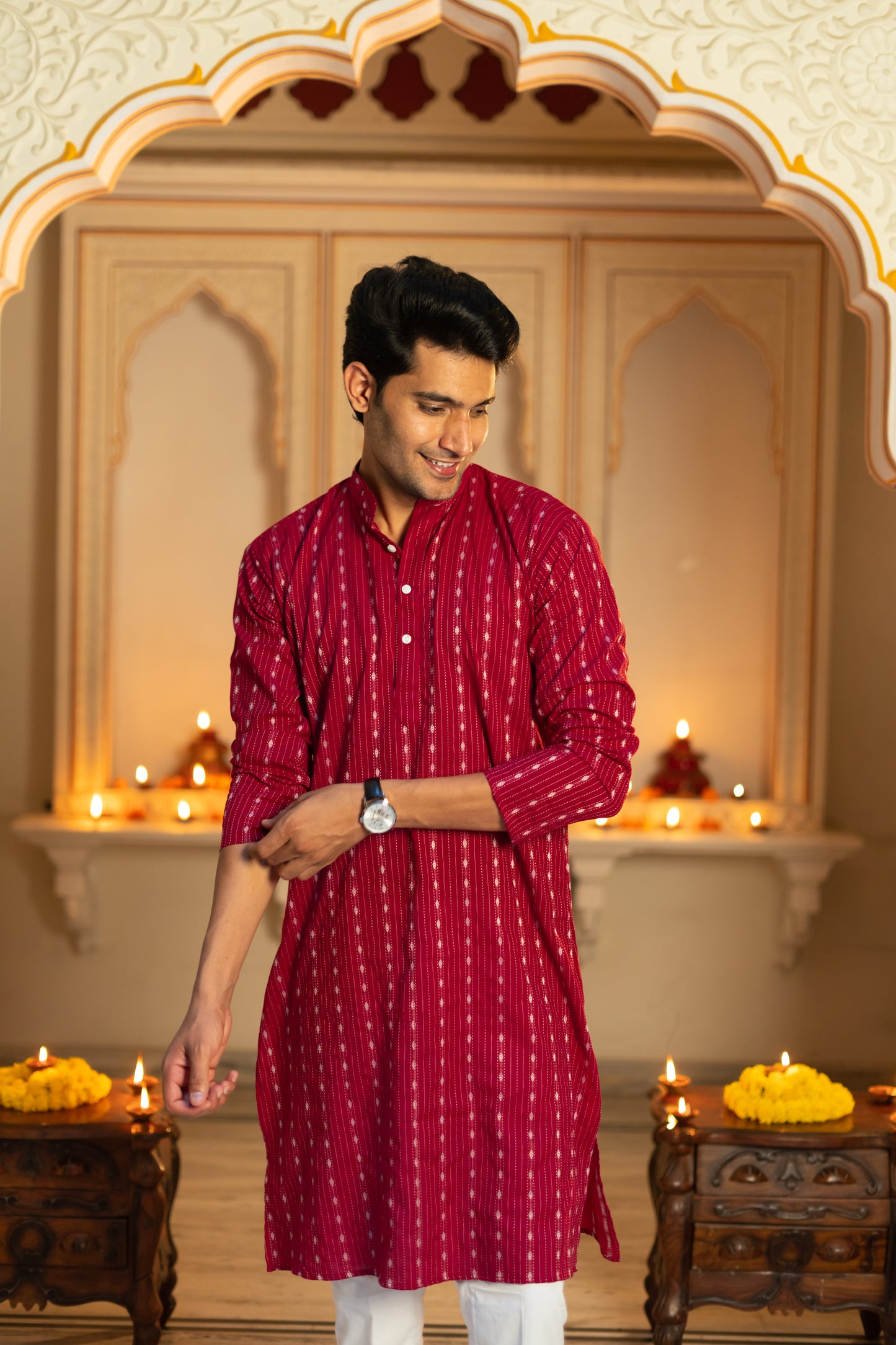 maroon long kurta for men