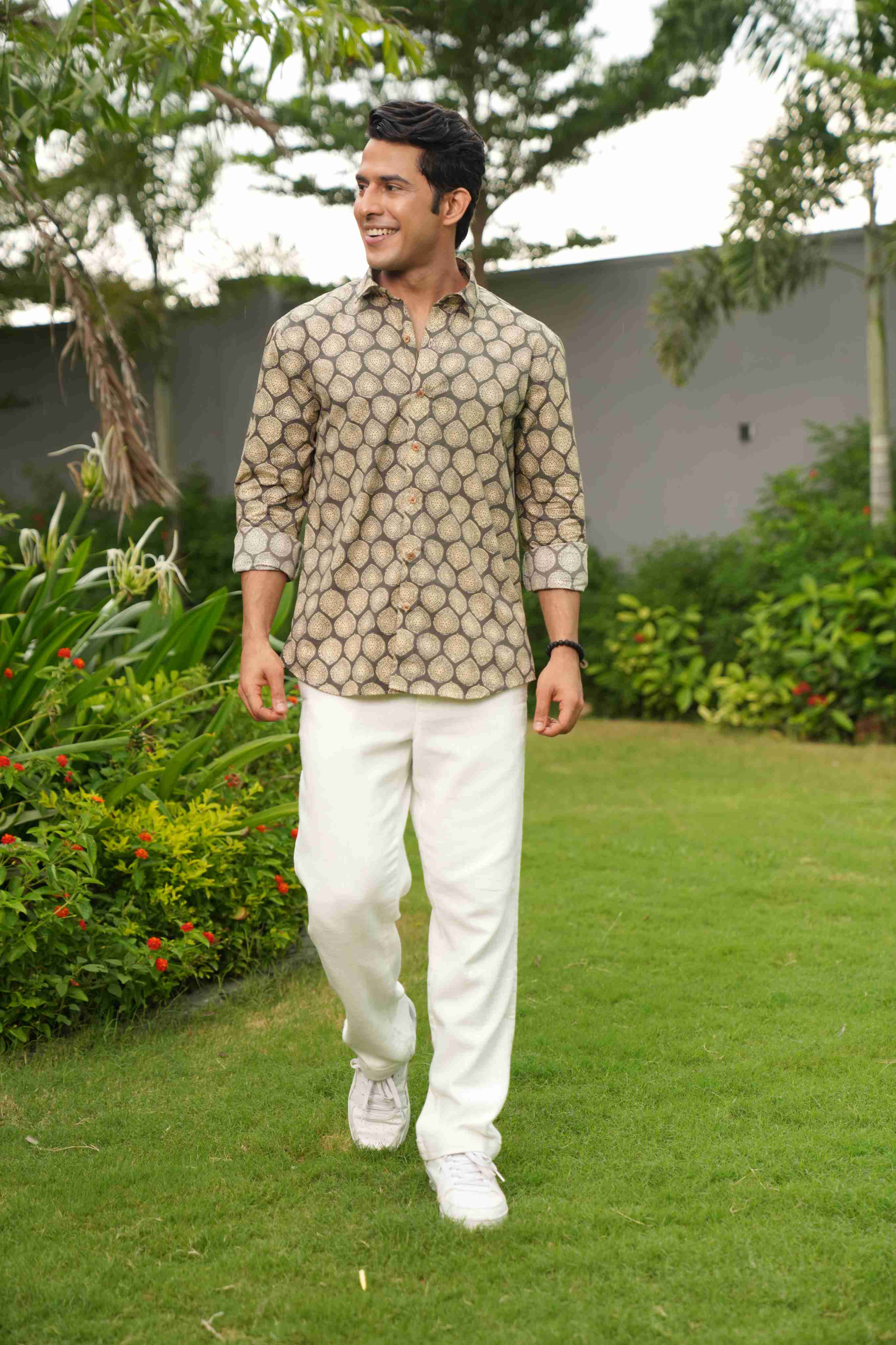 The Pebble Grey Shirt With Batik Print