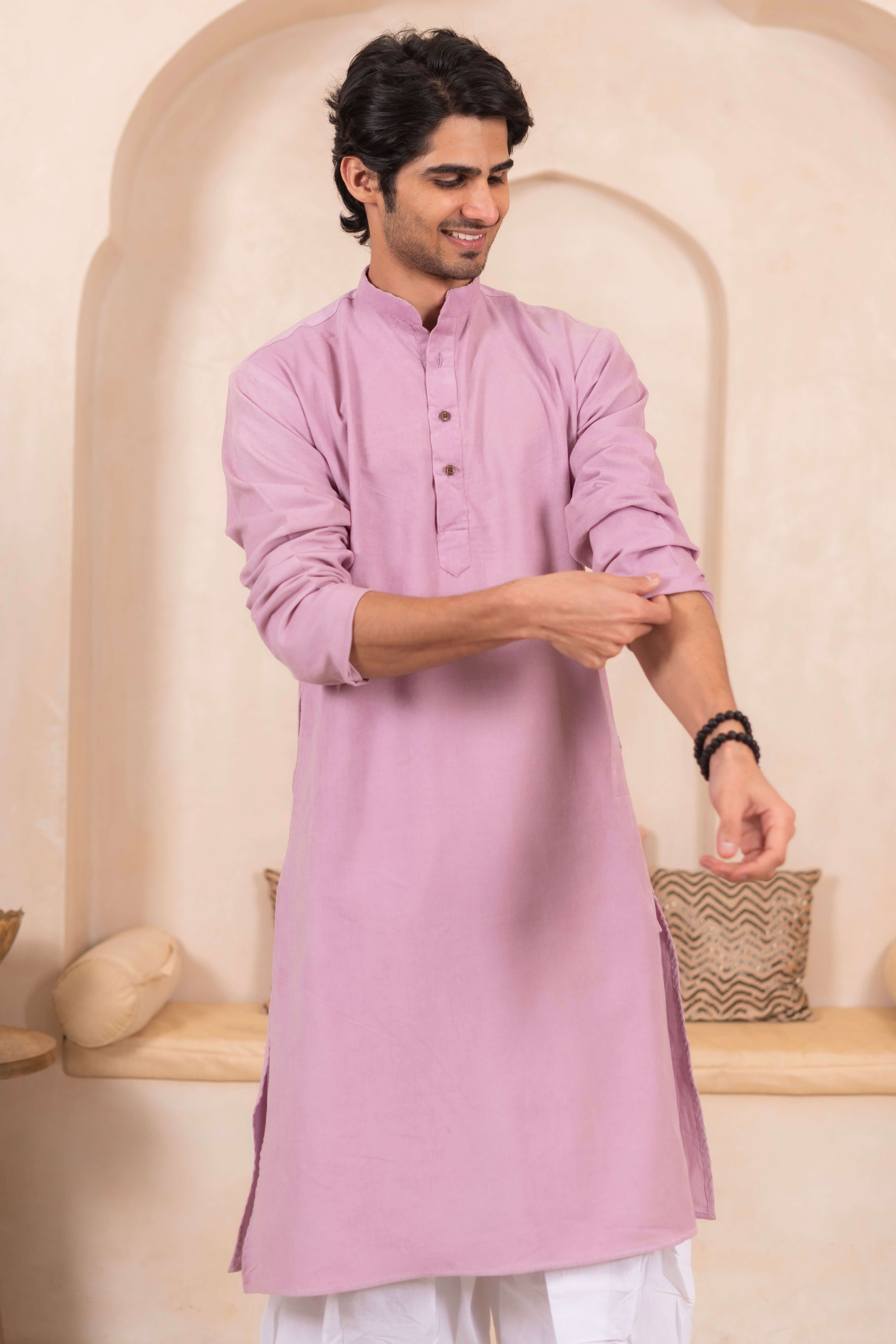 The Oyster Pink Corduroy Long Kurta