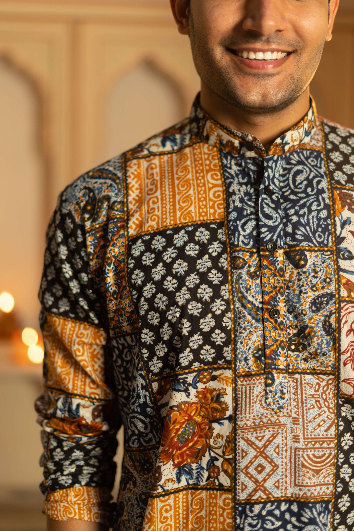 The Muslin Blue-White Patchwork Long Kurta