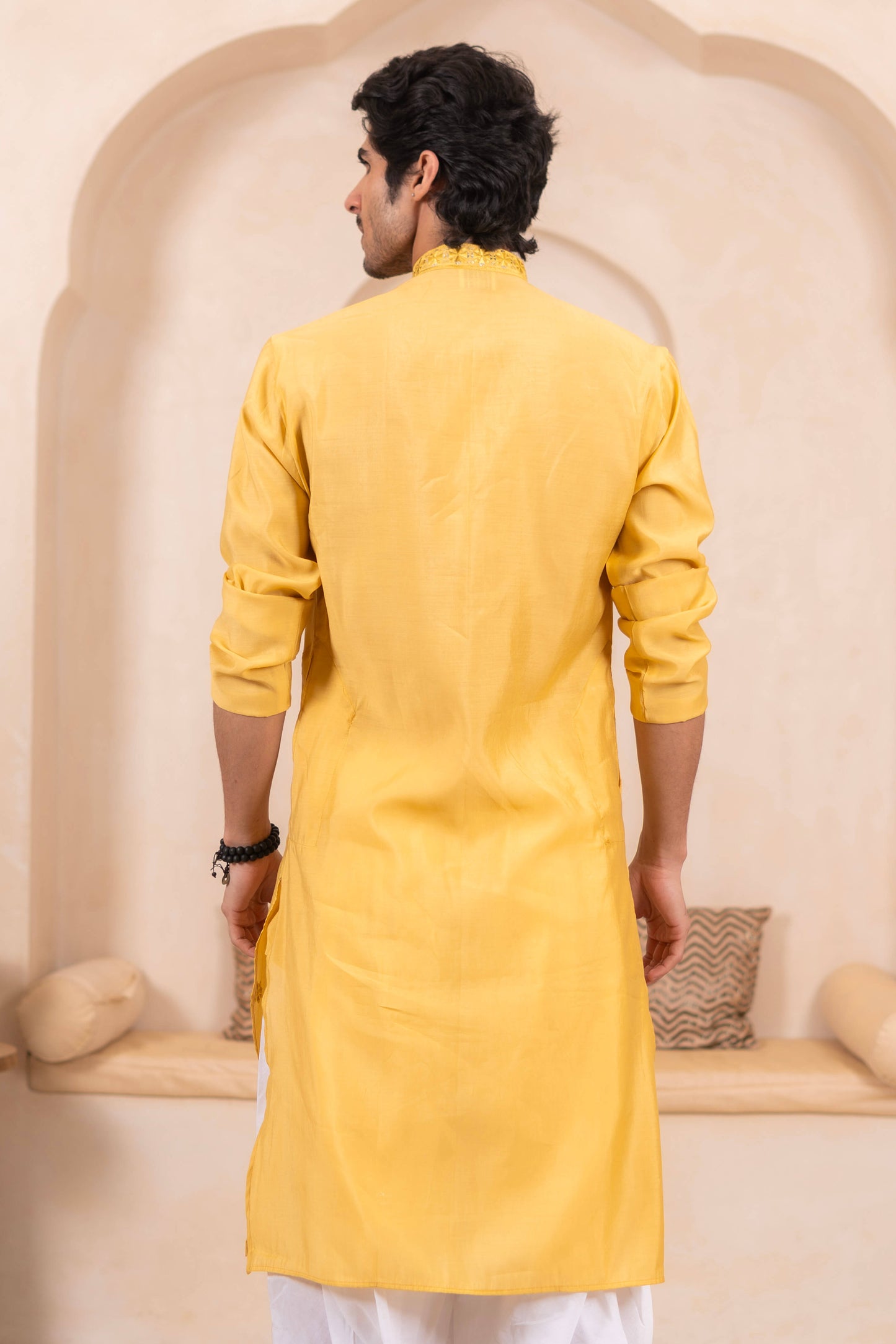 The Yellow Long Kurta with Classic Embroidery and Sequins Work