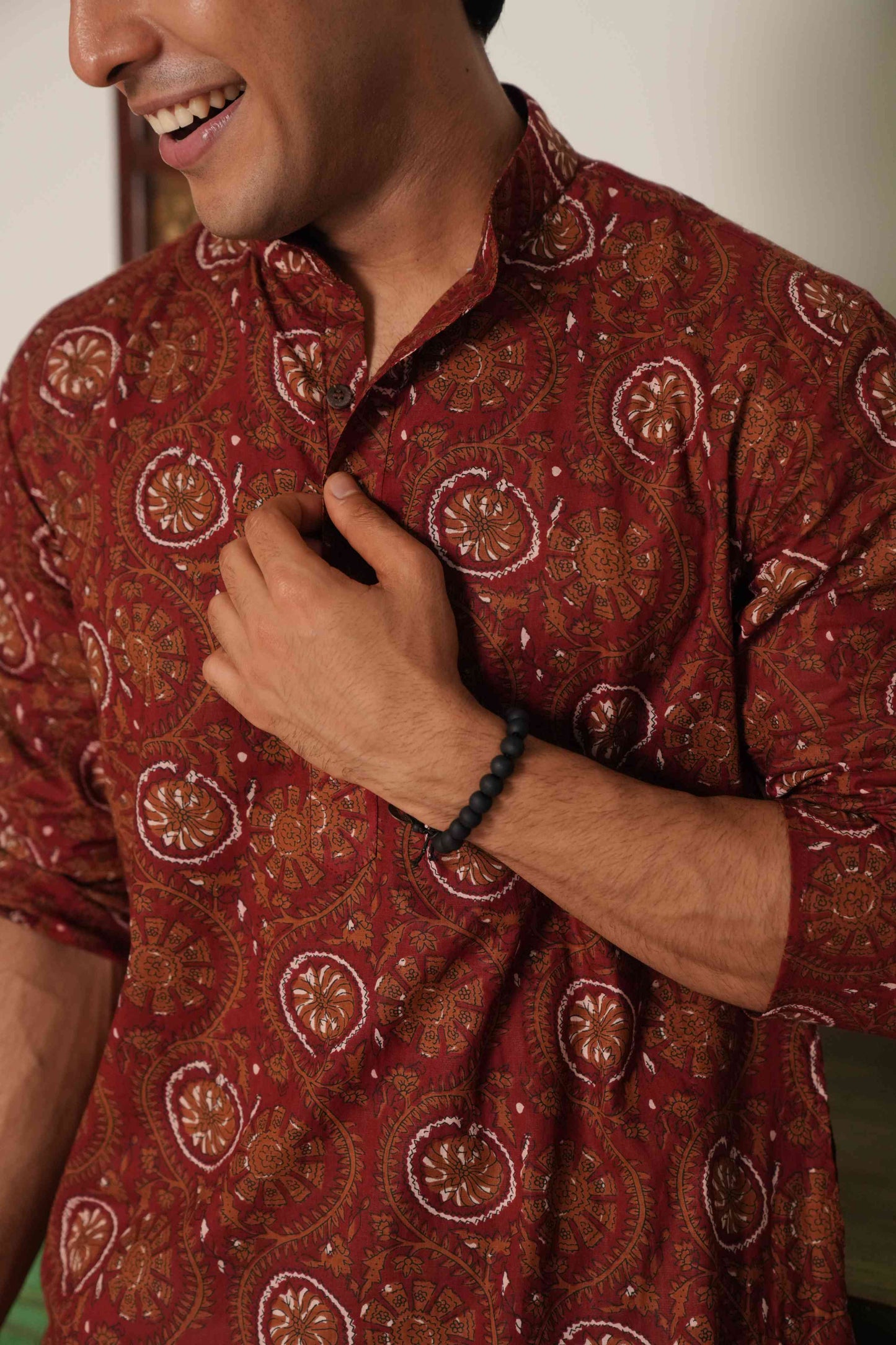 The Deep Maroon Long Kurta With White Floral and Petal Print