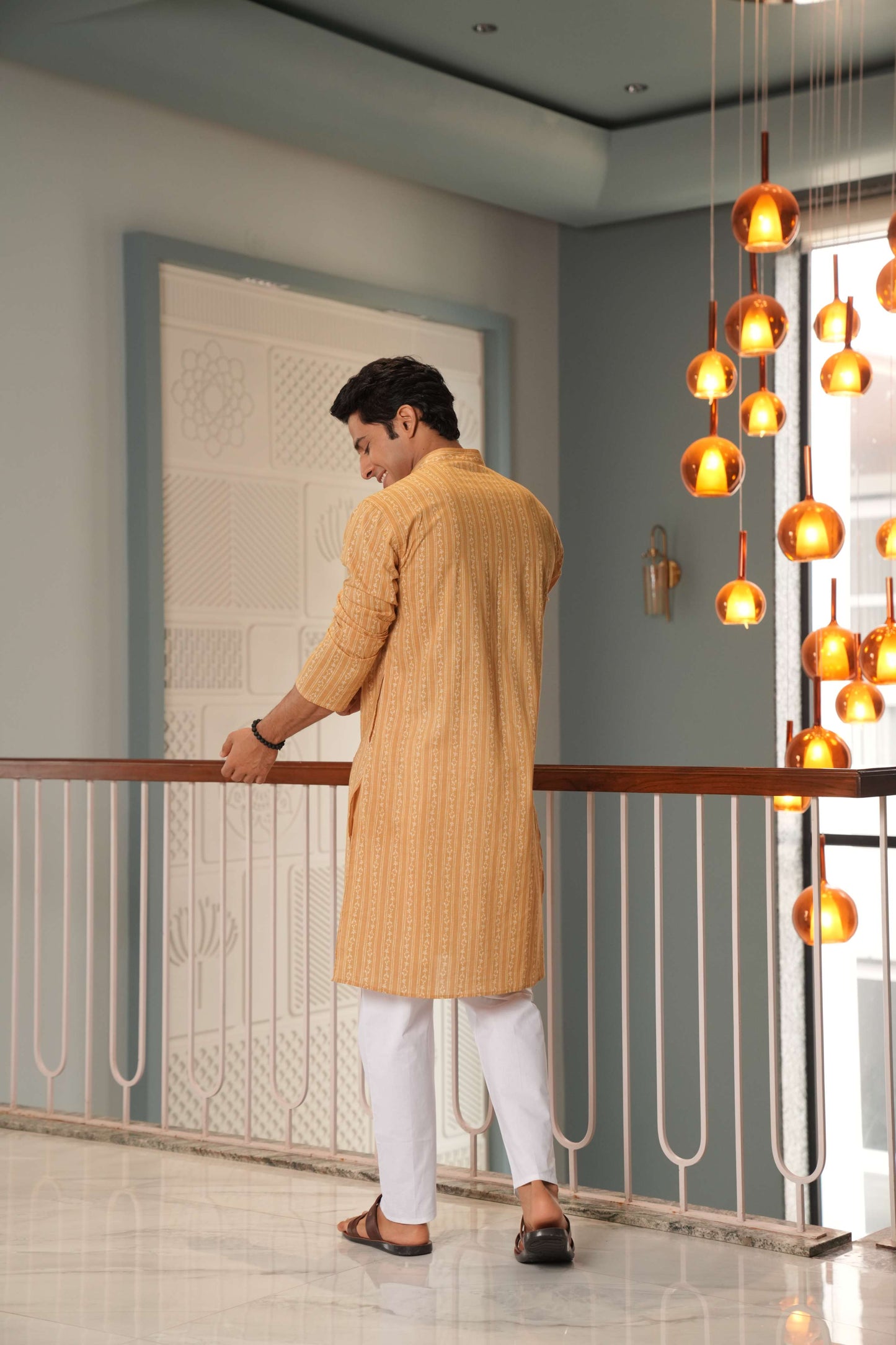 The Mustard Color Long Kurta With Striped Floral Print