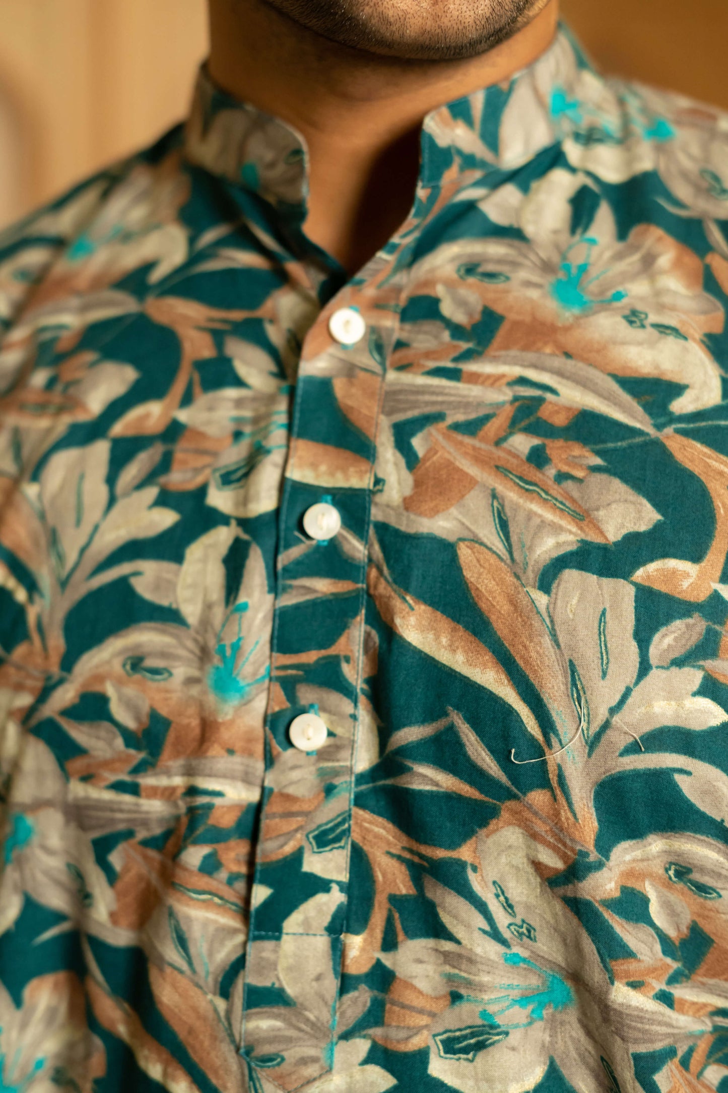 Green long kurta with floral print
