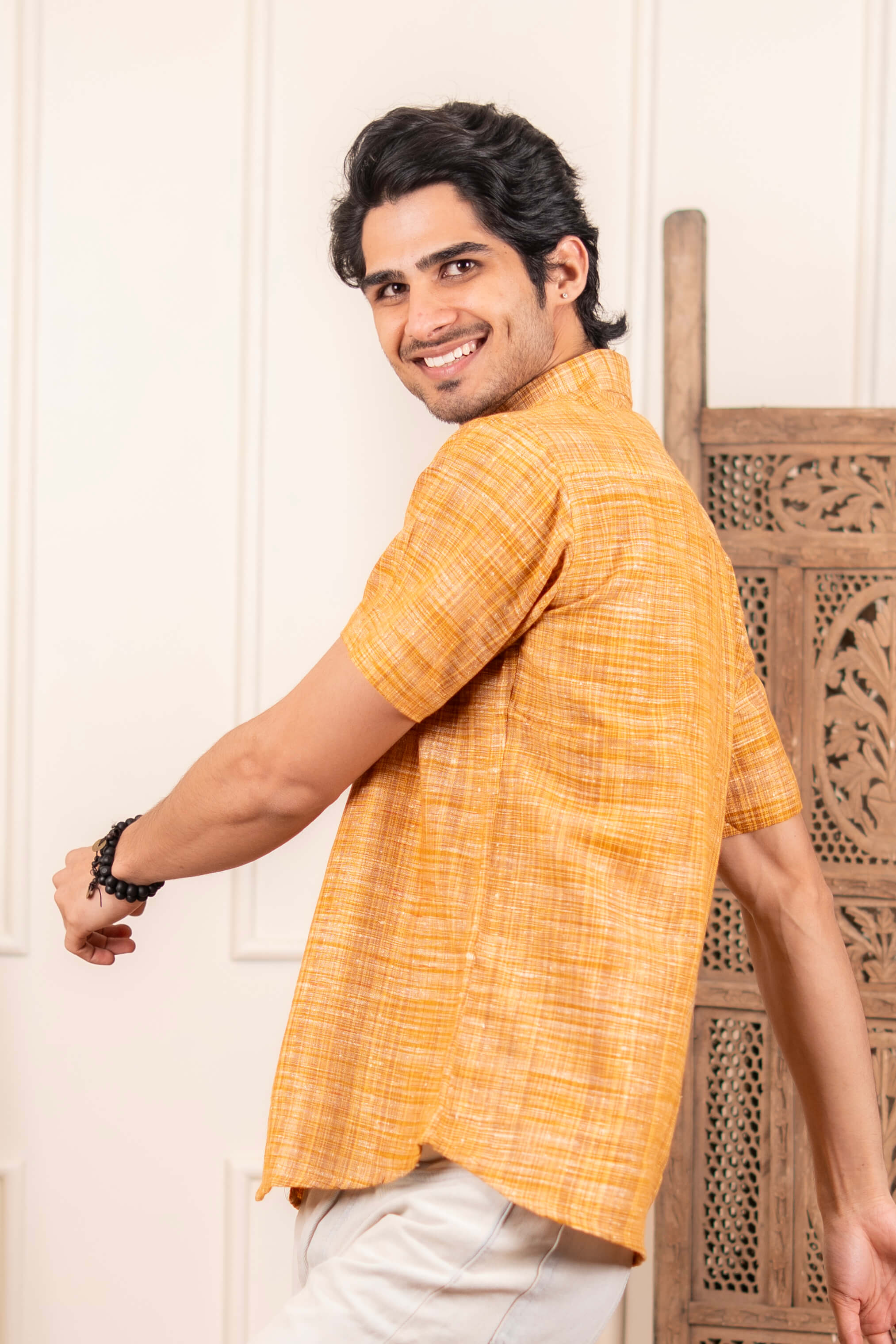 The Rustic Yellow Orange Handwoven Shirt