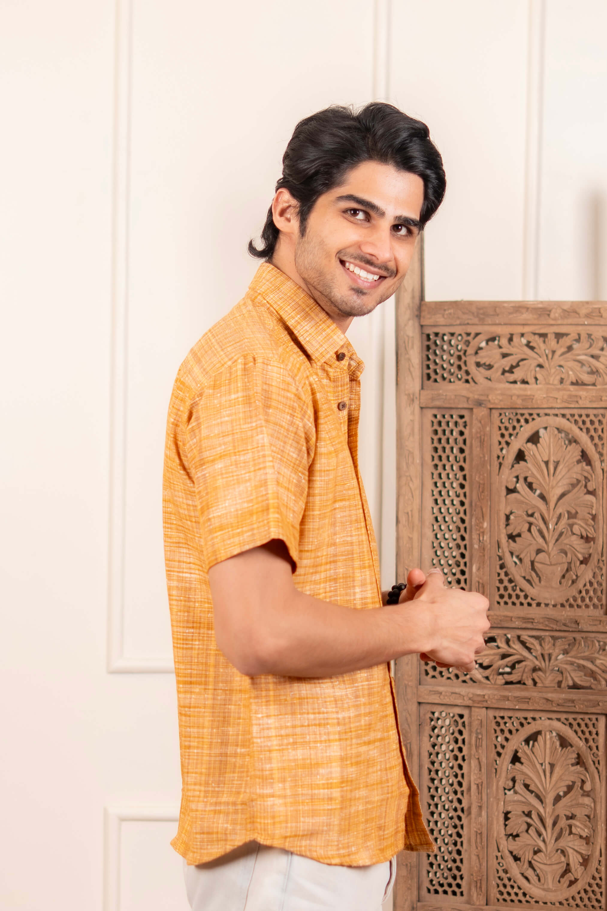 The Rustic Yellow Orange Handwoven Shirt