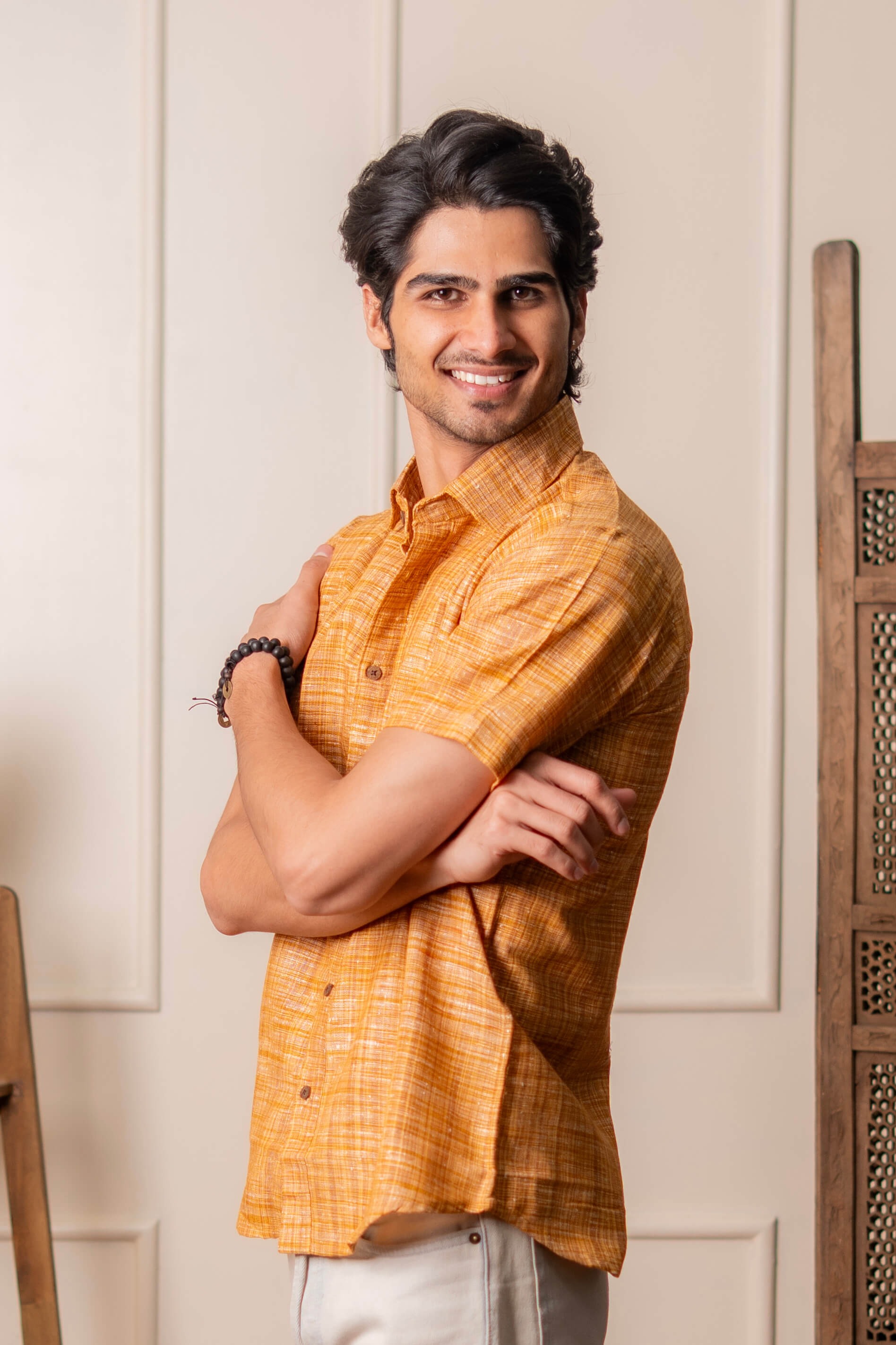 The Rustic Yellow Orange Handwoven Shirt