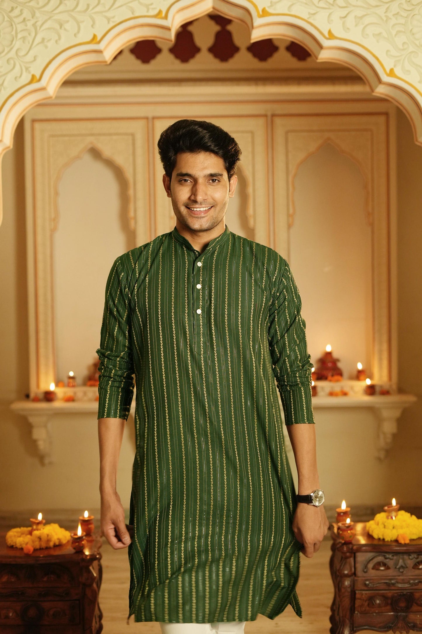 dark green long kurta for men