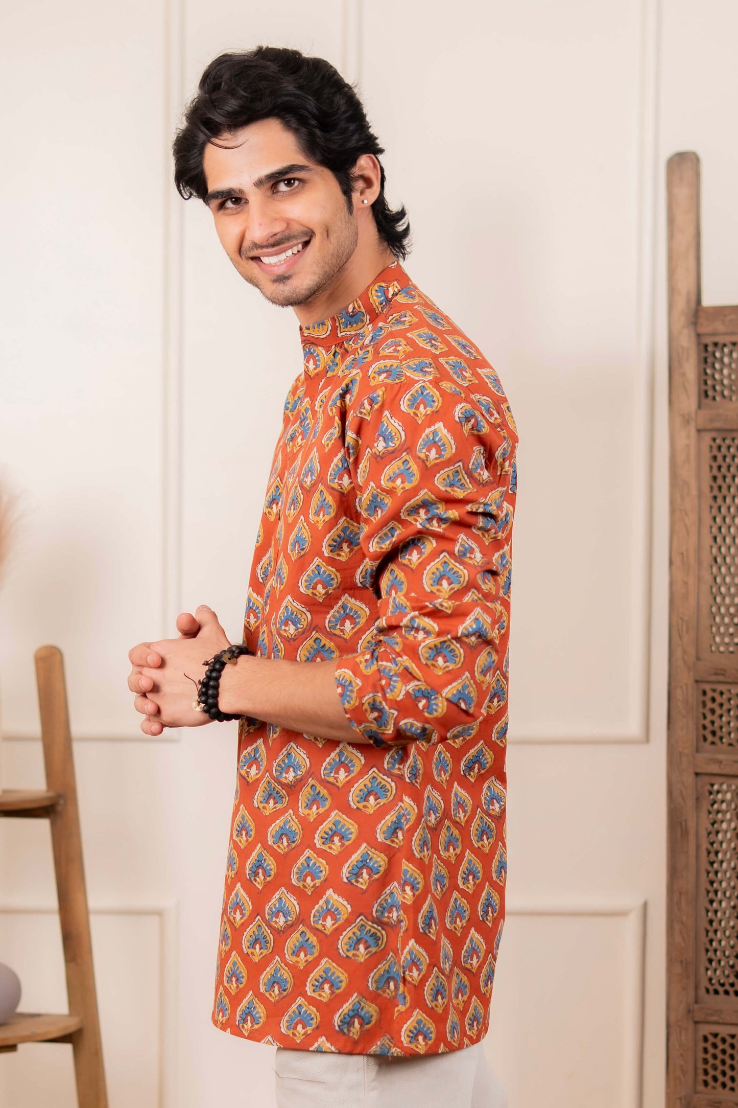 The Red Traditional Butti Print Short Kurta