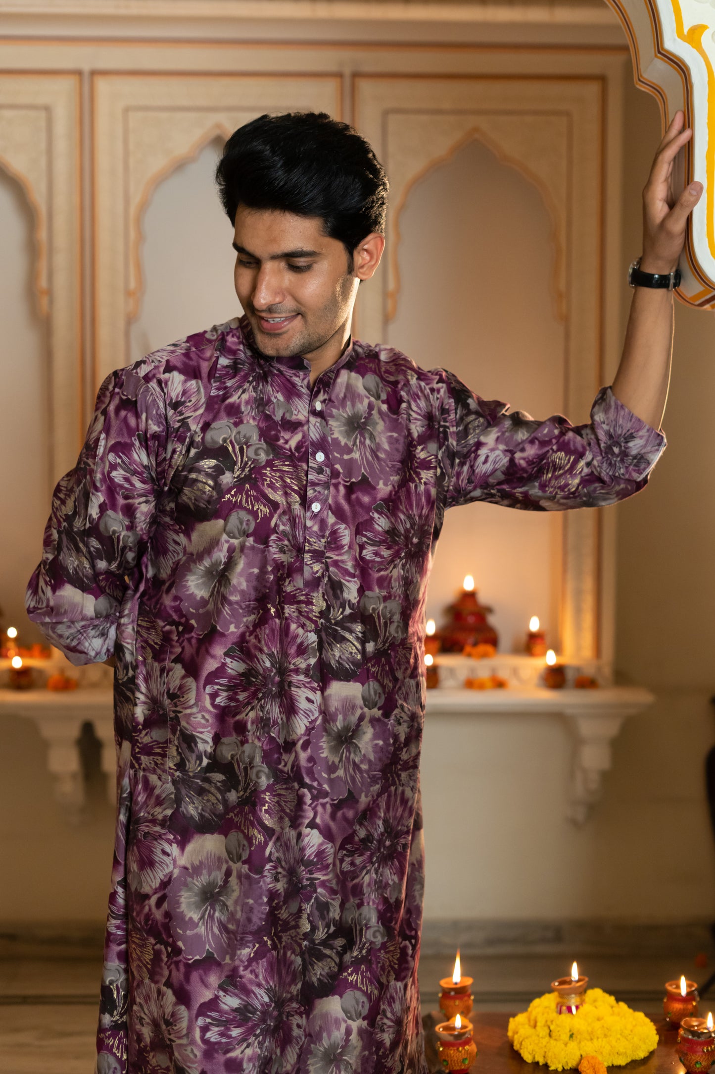 purple long kurta for men