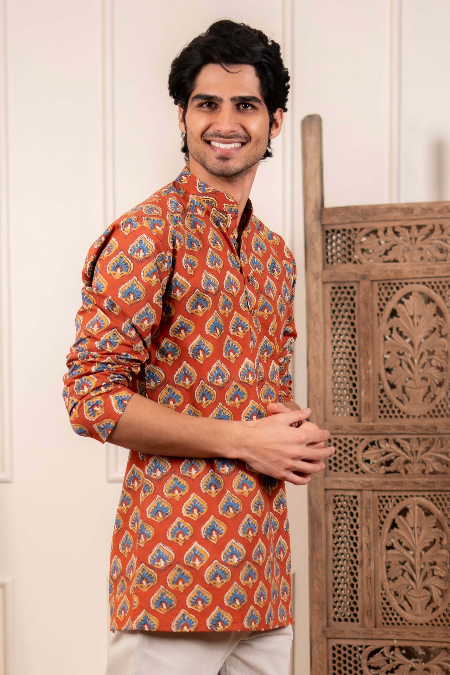 The Red Traditional Butti Print Short Kurta