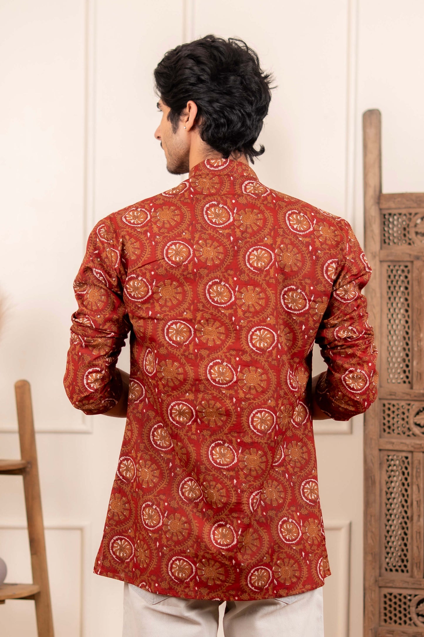 The Deep Maroon Petal Floral Short Kurta
